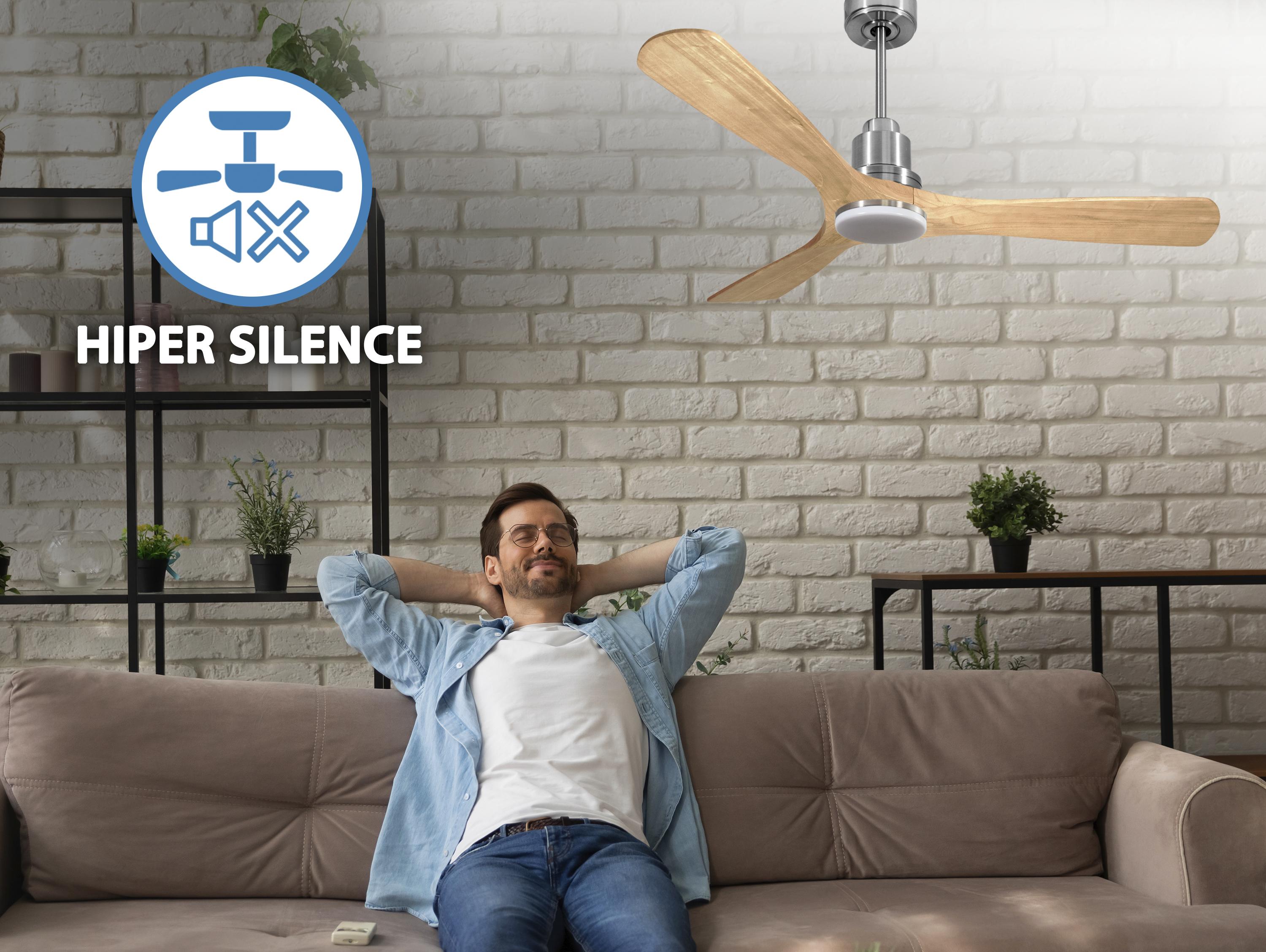 Ventilatore da soffitto Reversibile Termostato Dimmabile Wifi Motore CC Tetti inclinati Telecomando Luce a tre toni Hypersilence Memoria Shopify Vendible (AUTOMATICO)