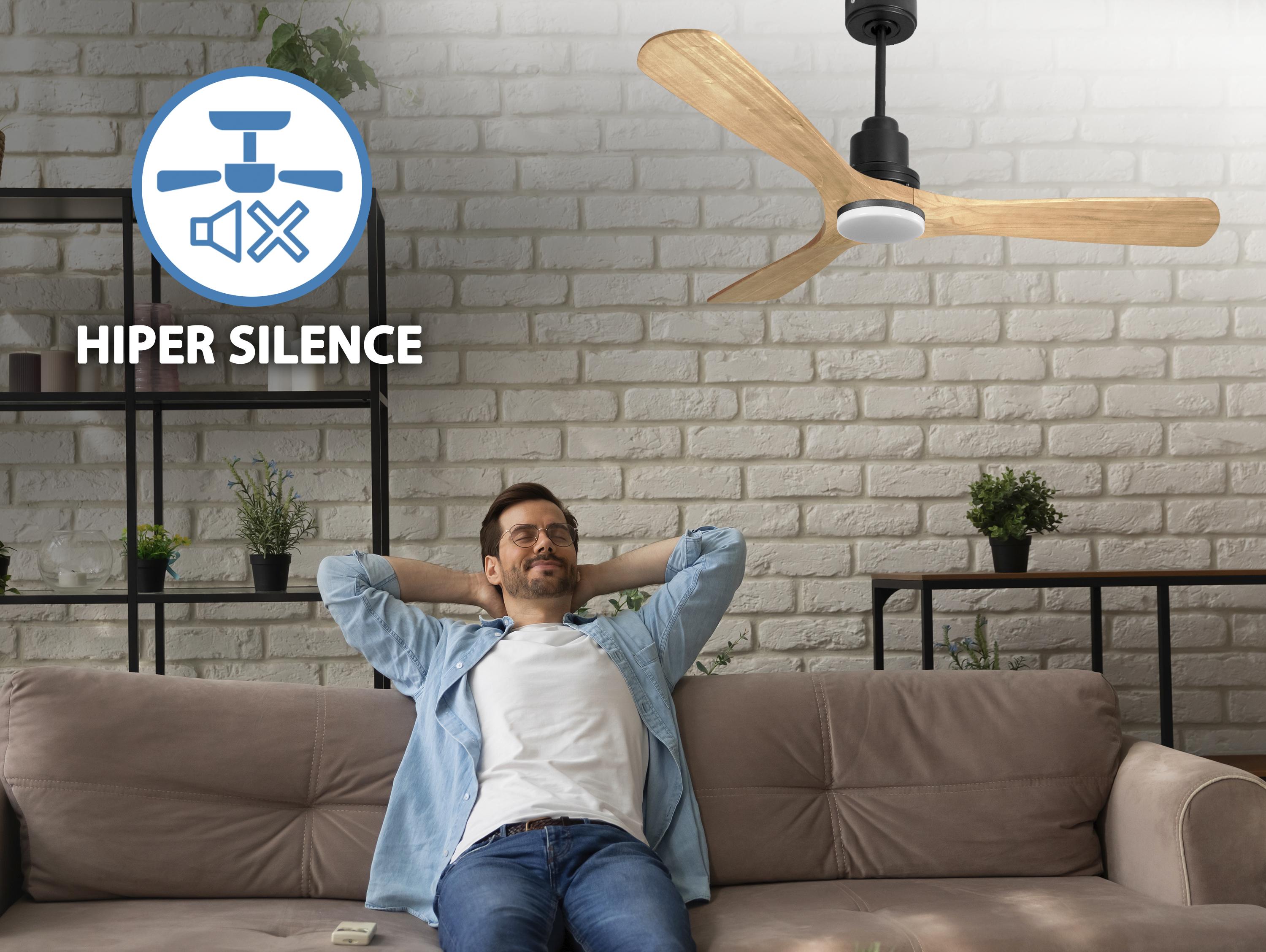 Ventilatore da soffitto Reversibile Termostato Dimmabile Wifi Motore CC Tetti inclinati Telecomando Luce a tre toni Hypersilence Memoria