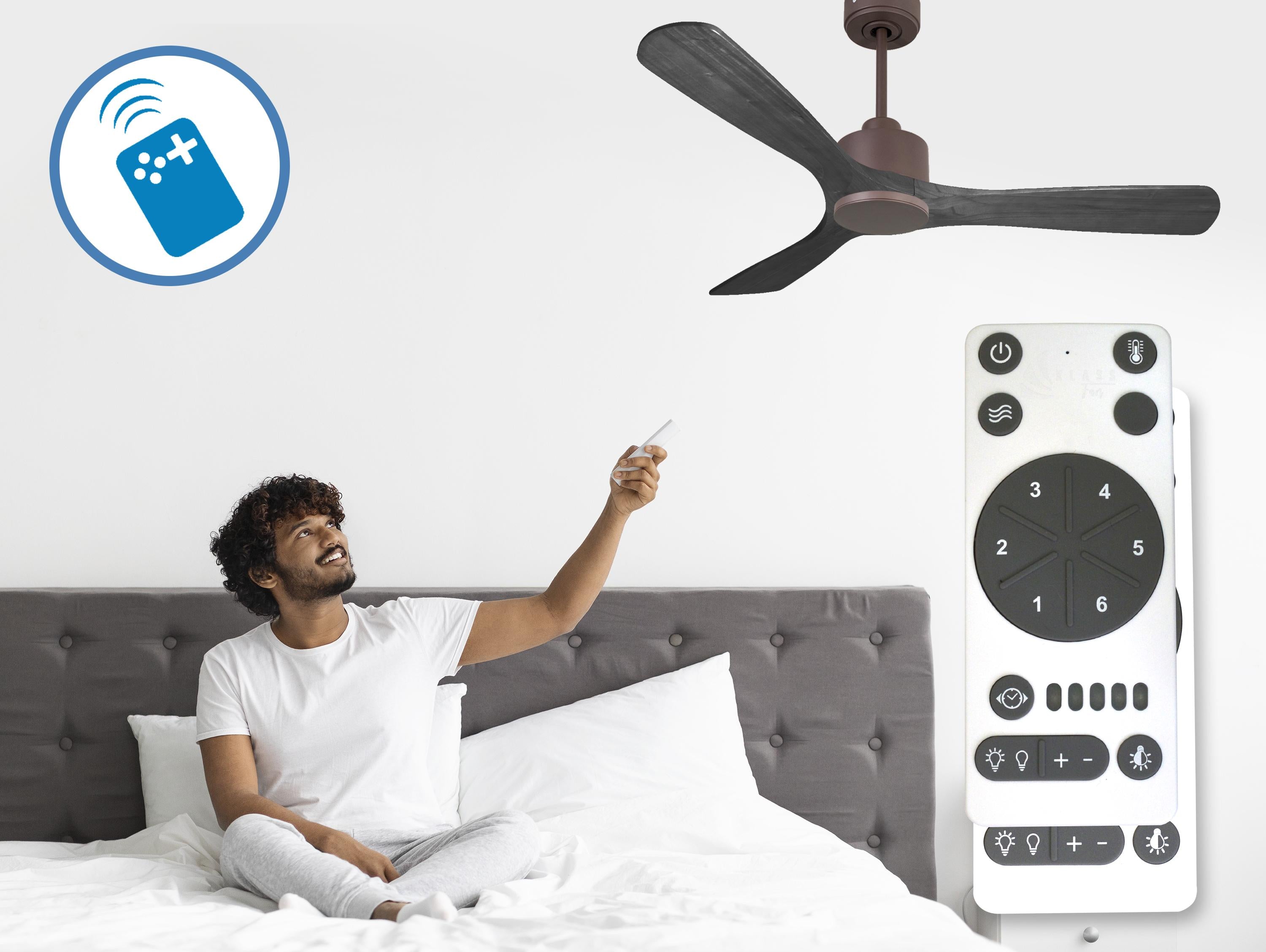 Ventilatore da soffitto Reversibile Termostato Wifi Motore CC Tetti inclinati Telecomando Hypersilence Memoria