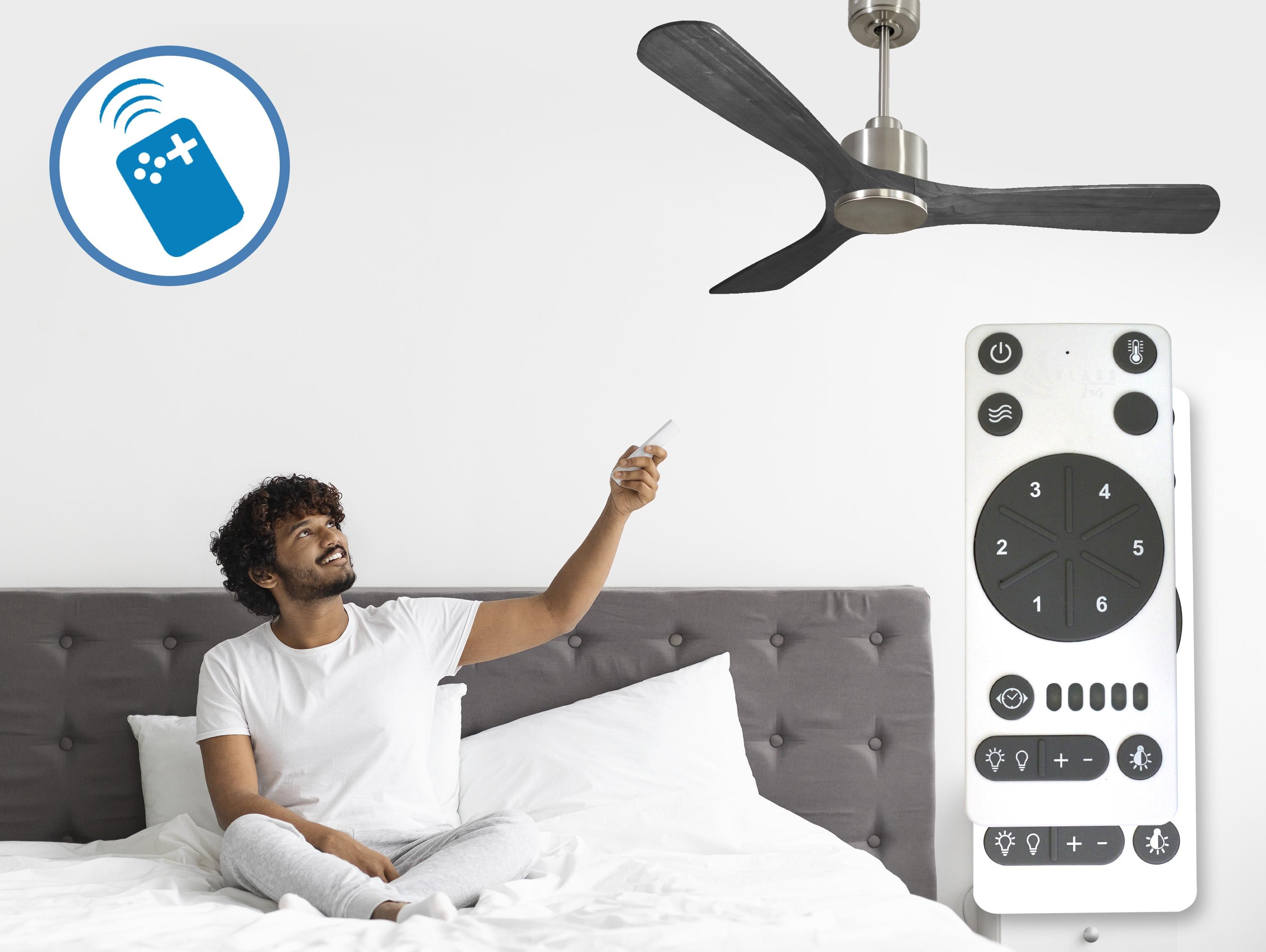 Ventilatore da soffitto Reversibile Termostato Wifi Motore CC Tetti inclinati Telecomando Hypersilence Memoria