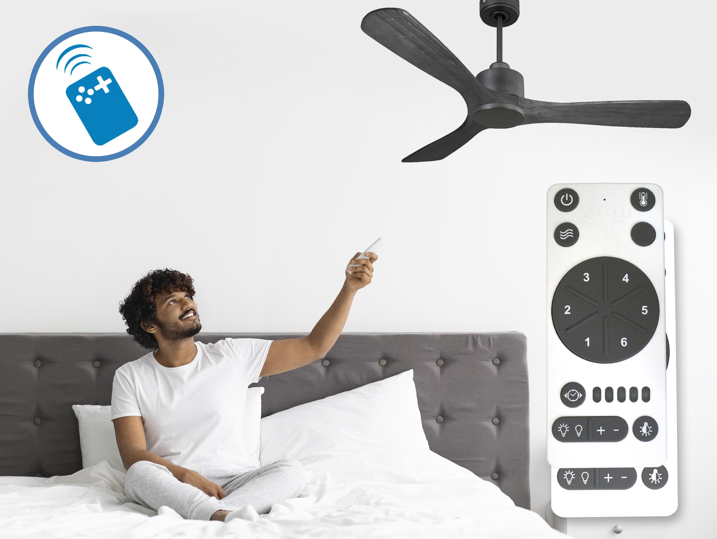Ventilatore da soffitto Reversibile Termostato Wifi Motore CC Tetti inclinati Telecomando Hypersilence Memoria
