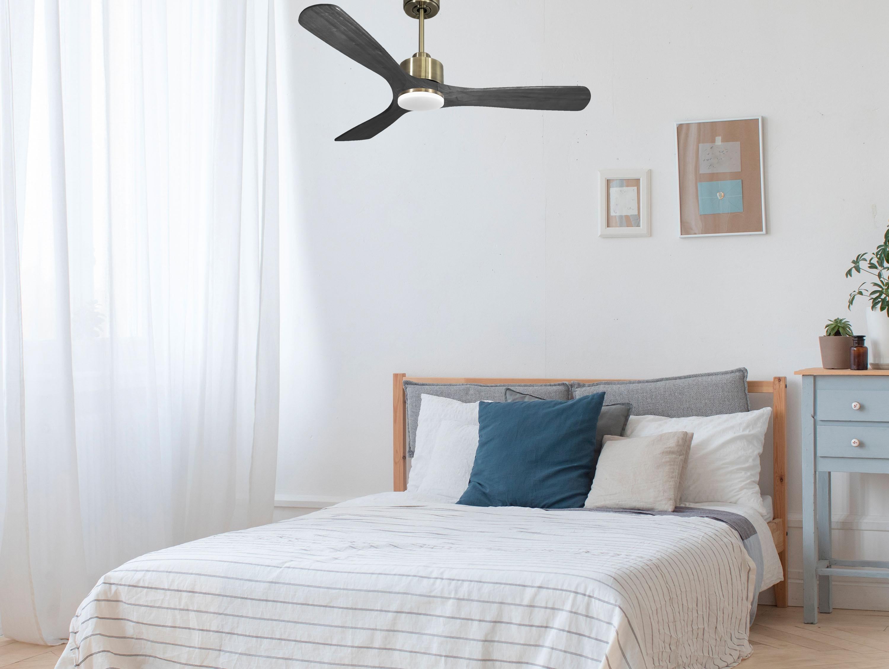 Ventilatore da soffitto Reversibile Termostato Dimmabile Wifi Motore CC Tetti inclinati Telecomando Luce a tre toni Hypersilence Memoria