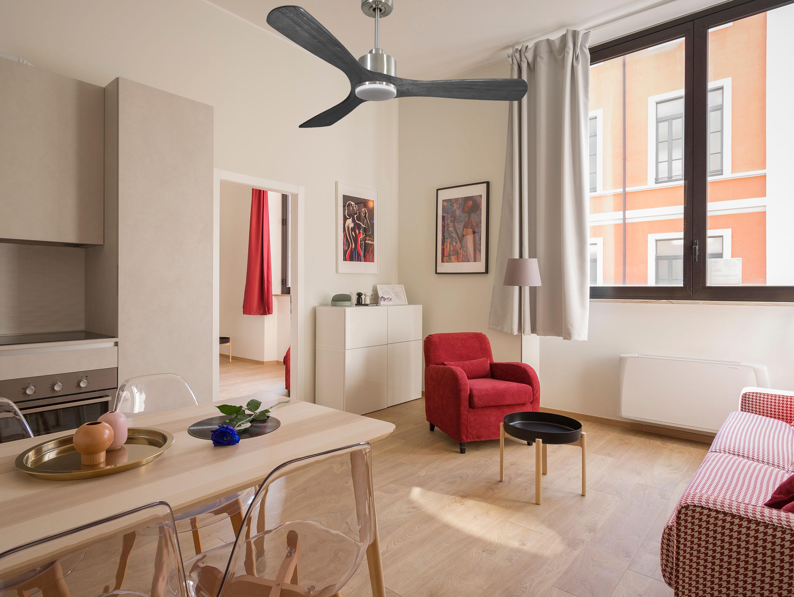 Ventilatore da soffitto Reversibile Termostato Dimmabile Wifi Motore CC Tetti inclinati Telecomando Luce a tre toni Hypersilence Memoria