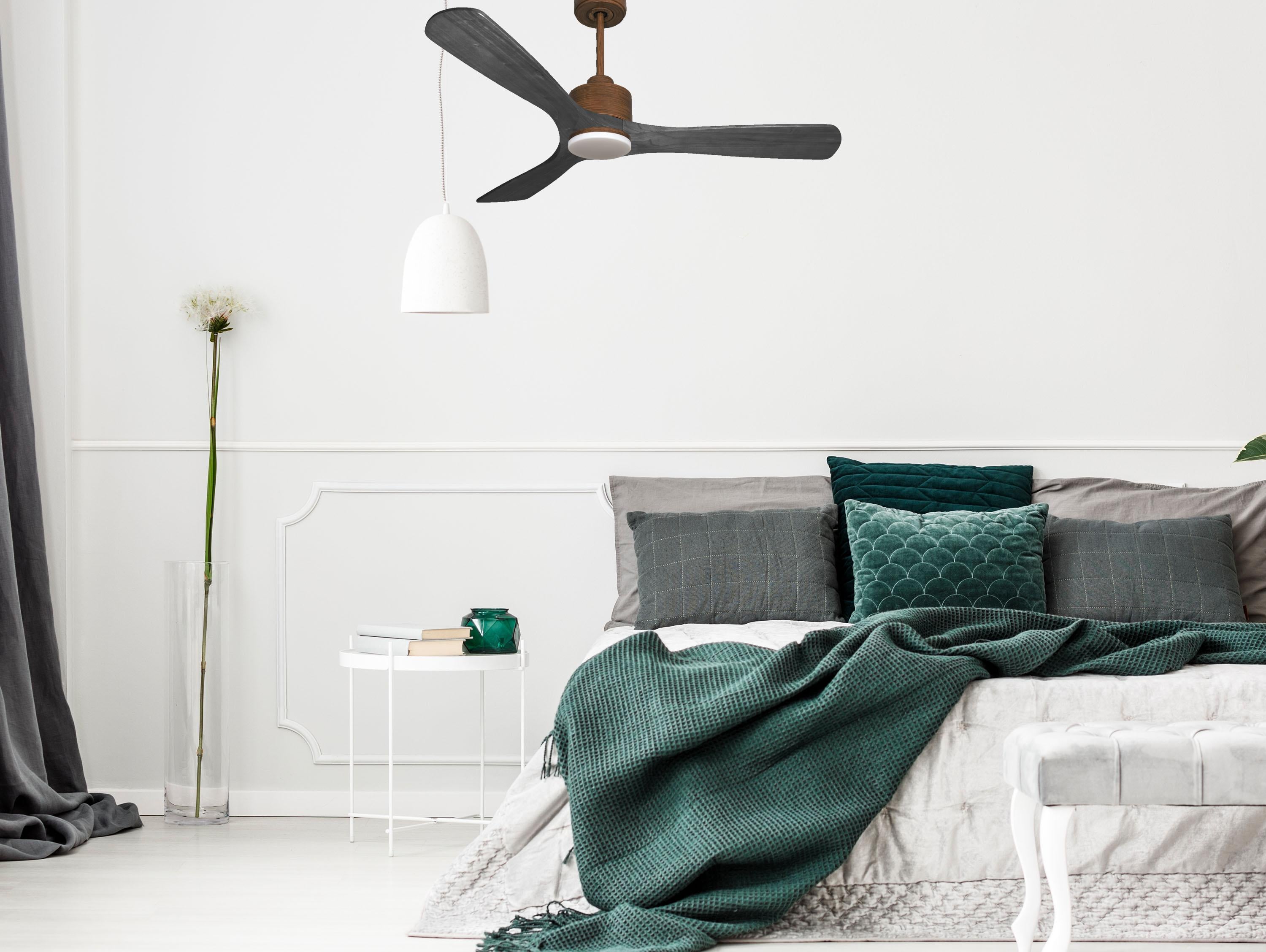 Ventilatore da soffitto Reversibile Termostato Dimmabile Wifi Motore CC Tetti inclinati Telecomando Luce a tre toni Hypersilence Memoria