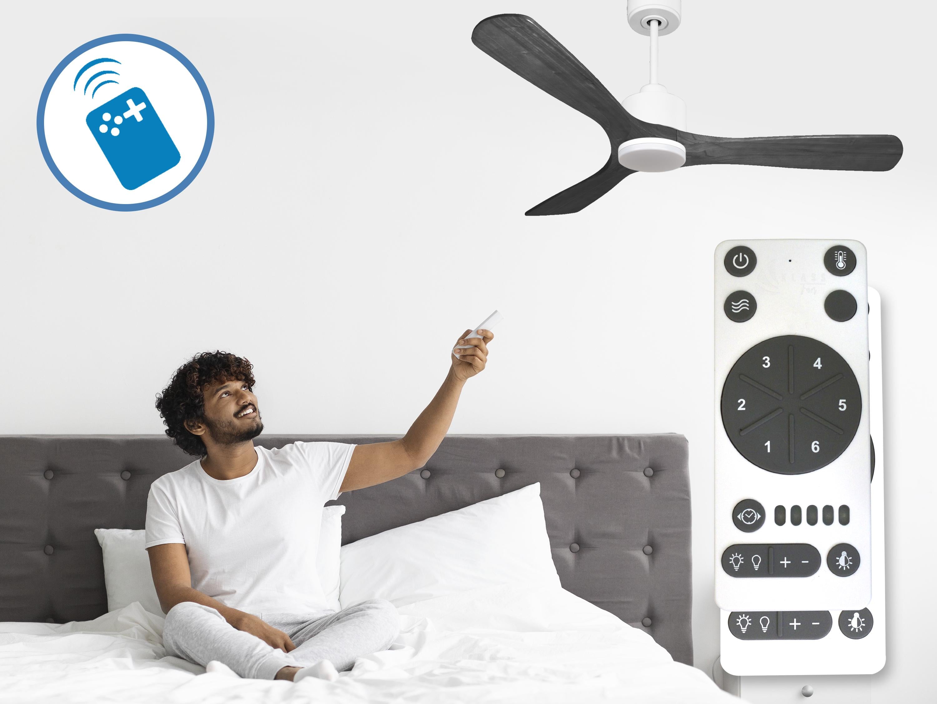 Ventilatore da soffitto Reversibile Termostato Dimmabile Wifi Motore CC Tetti inclinati Telecomando Luce a tre toni Hypersilence Memoria