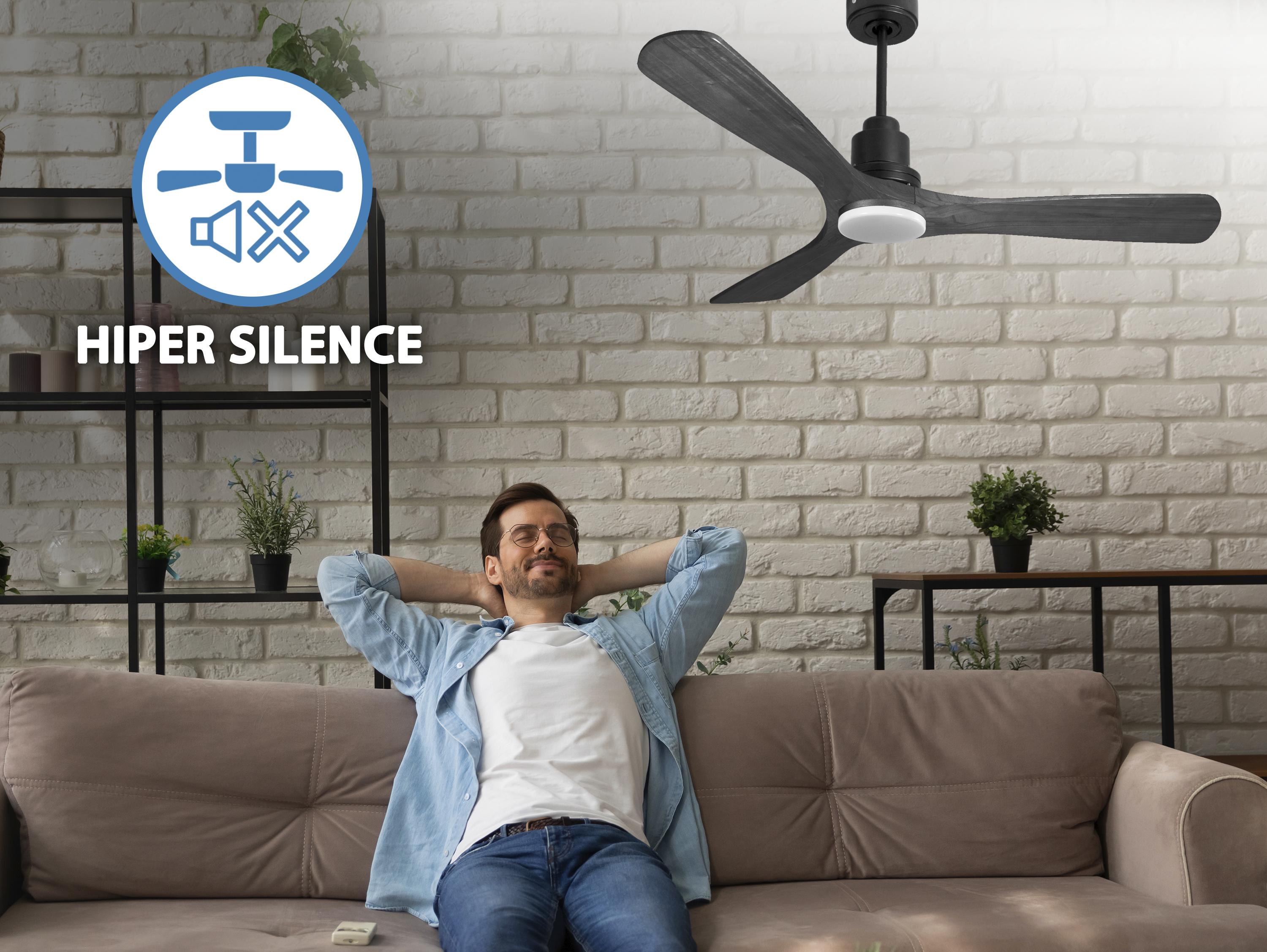 Ventilatore da soffitto Reversibile Termostato Dimmabile Wifi Motore CC Tetti inclinati Telecomando Luce a tre toni Hypersilence Memoria