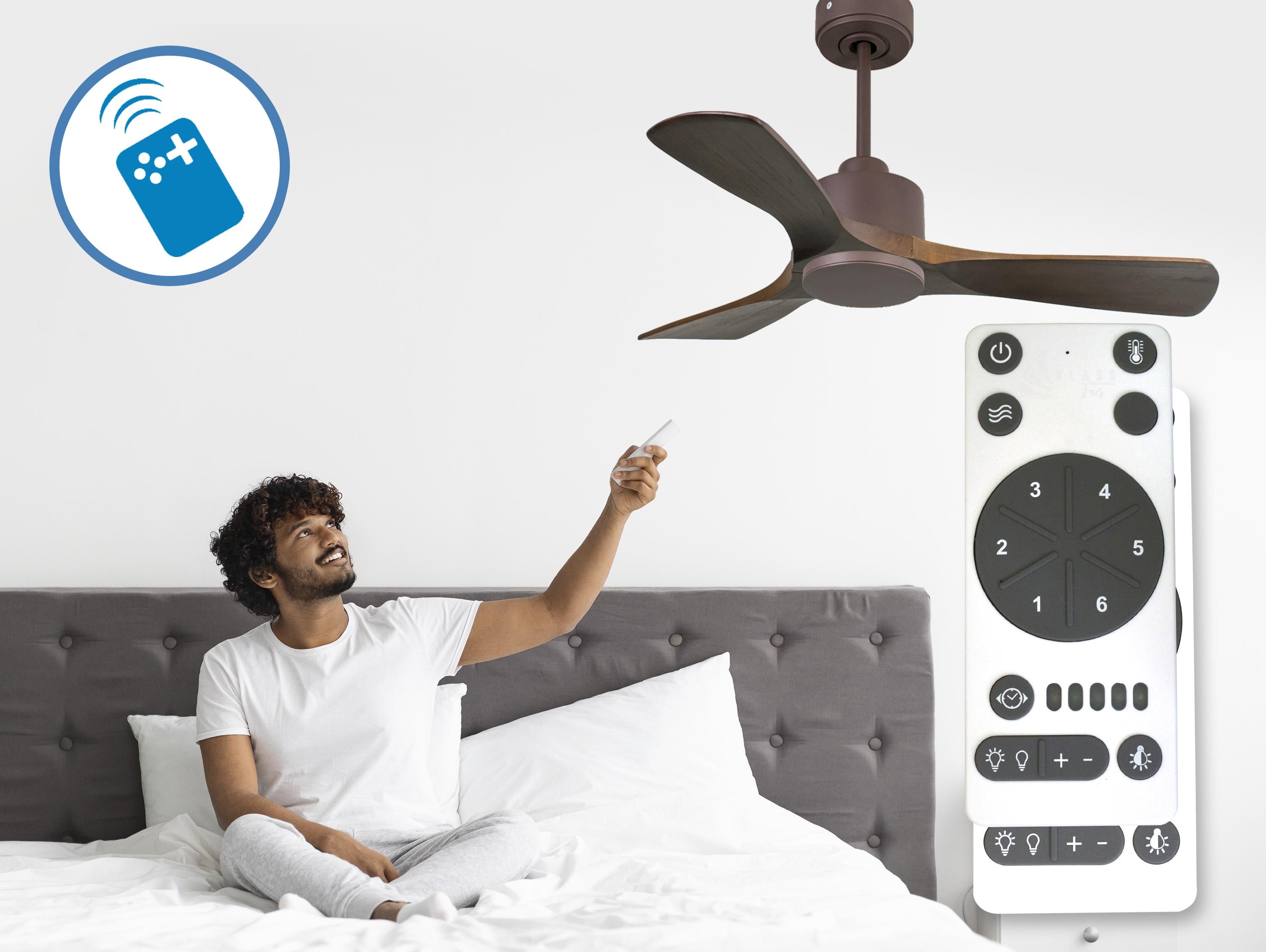 Ventilatore da soffitto Reversibile Termostato Wifi Motore CC Tetti inclinati Telecomando Hypersilence Memoria