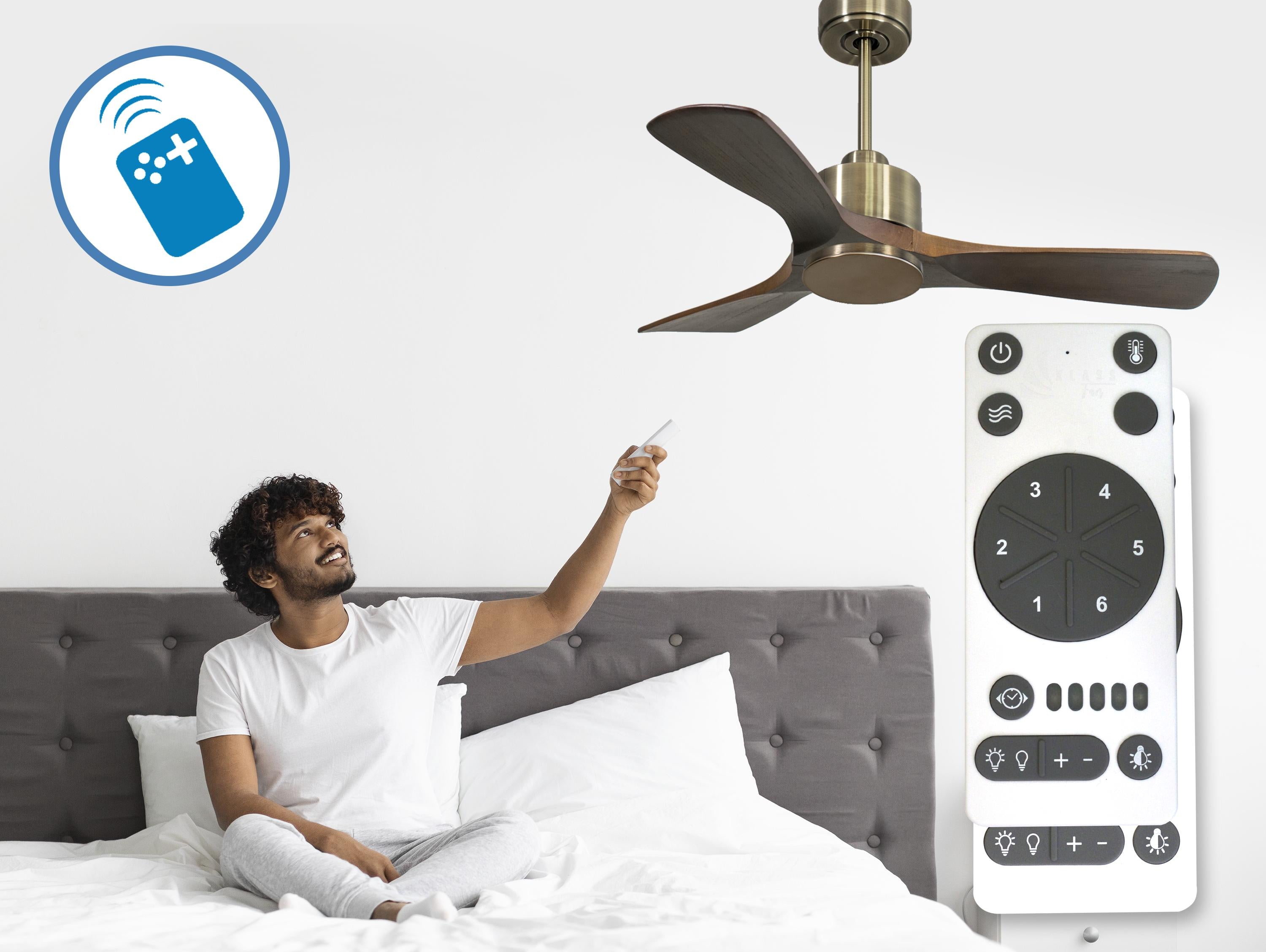 Ventilatore da soffitto Reversibile Termostato Wifi Motore CC Tetti inclinati Telecomando Hypersilence Memoria