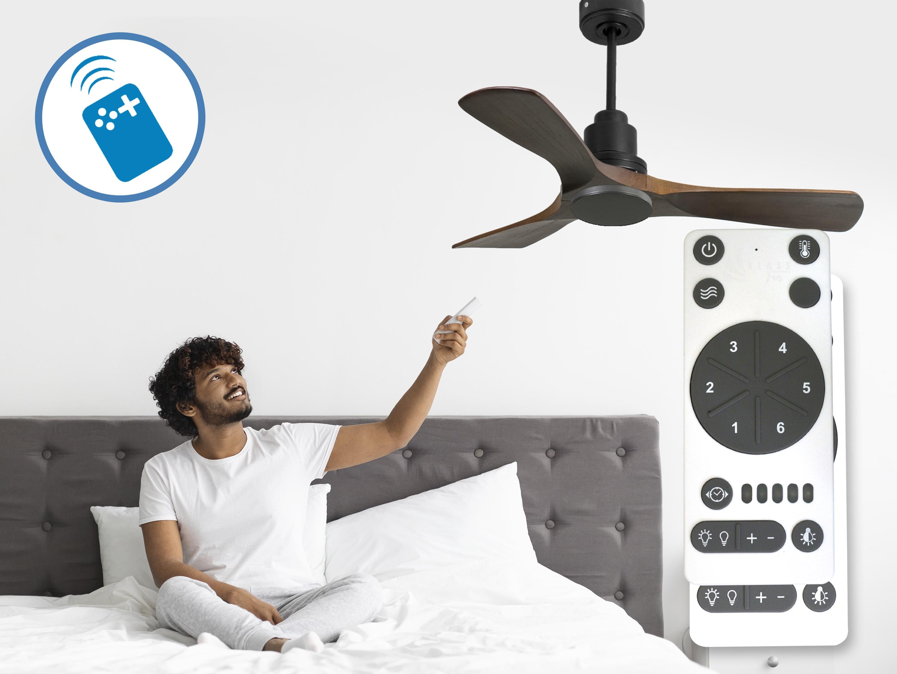 Ventilatore da soffitto Reversibile Termostato Wifi Motore CC Tetti inclinati Telecomando Hypersilence Memoria Shopify Vendible (AUTOMATICO)