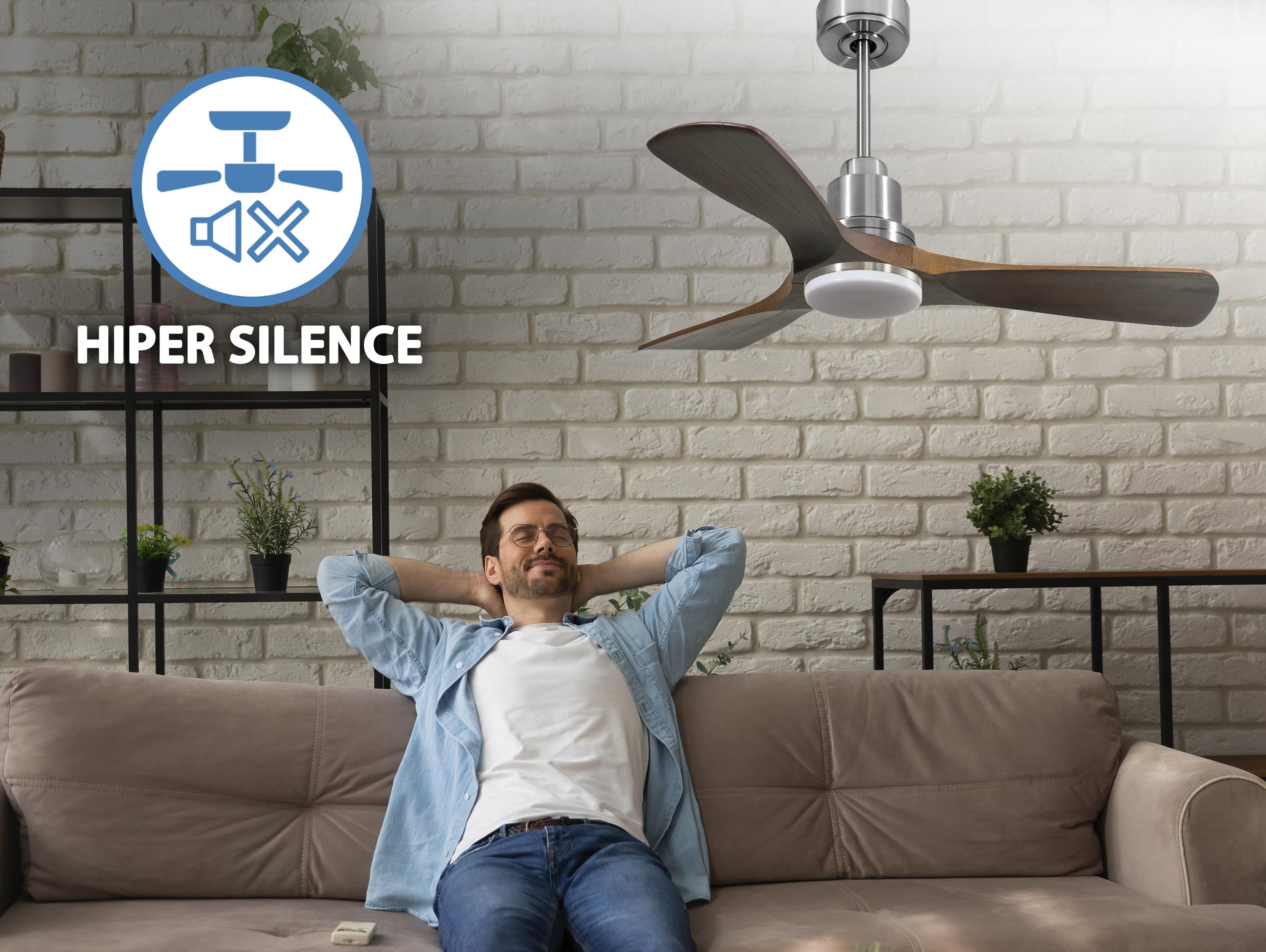 Ventilatore da soffitto Reversibile Termostato Dimmabile Wifi Motore CC Tetti inclinati Telecomando Luce a tre toni Hypersilence Memoria Shopify Vendible (AUTOMATICO)
