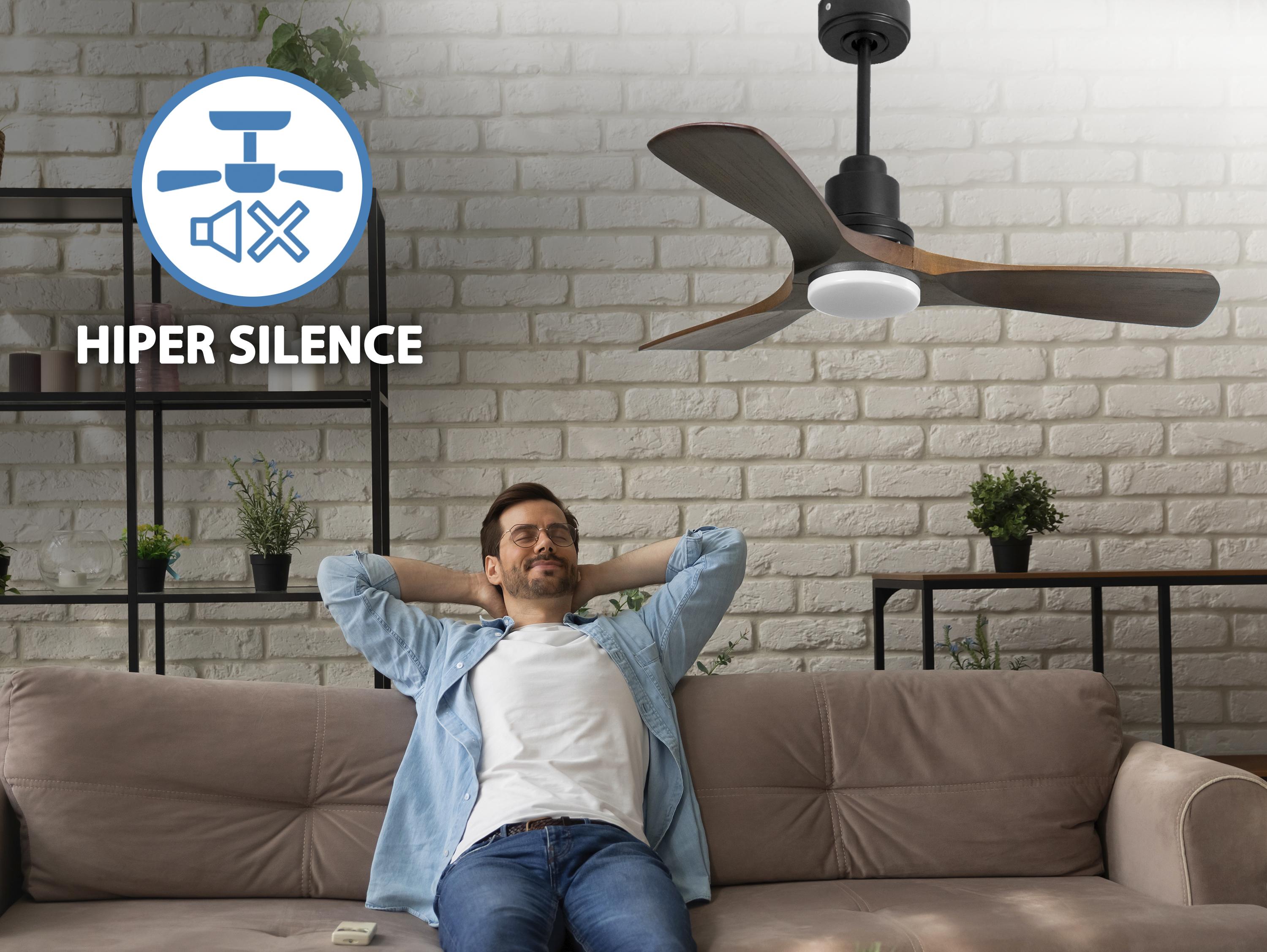 Ventilatore da soffitto Reversibile Termostato Dimmabile Wifi Motore CC Tetti inclinati Telecomando Luce a tre toni Hypersilence Memoria Shopify Vendible (AUTOMATICO)