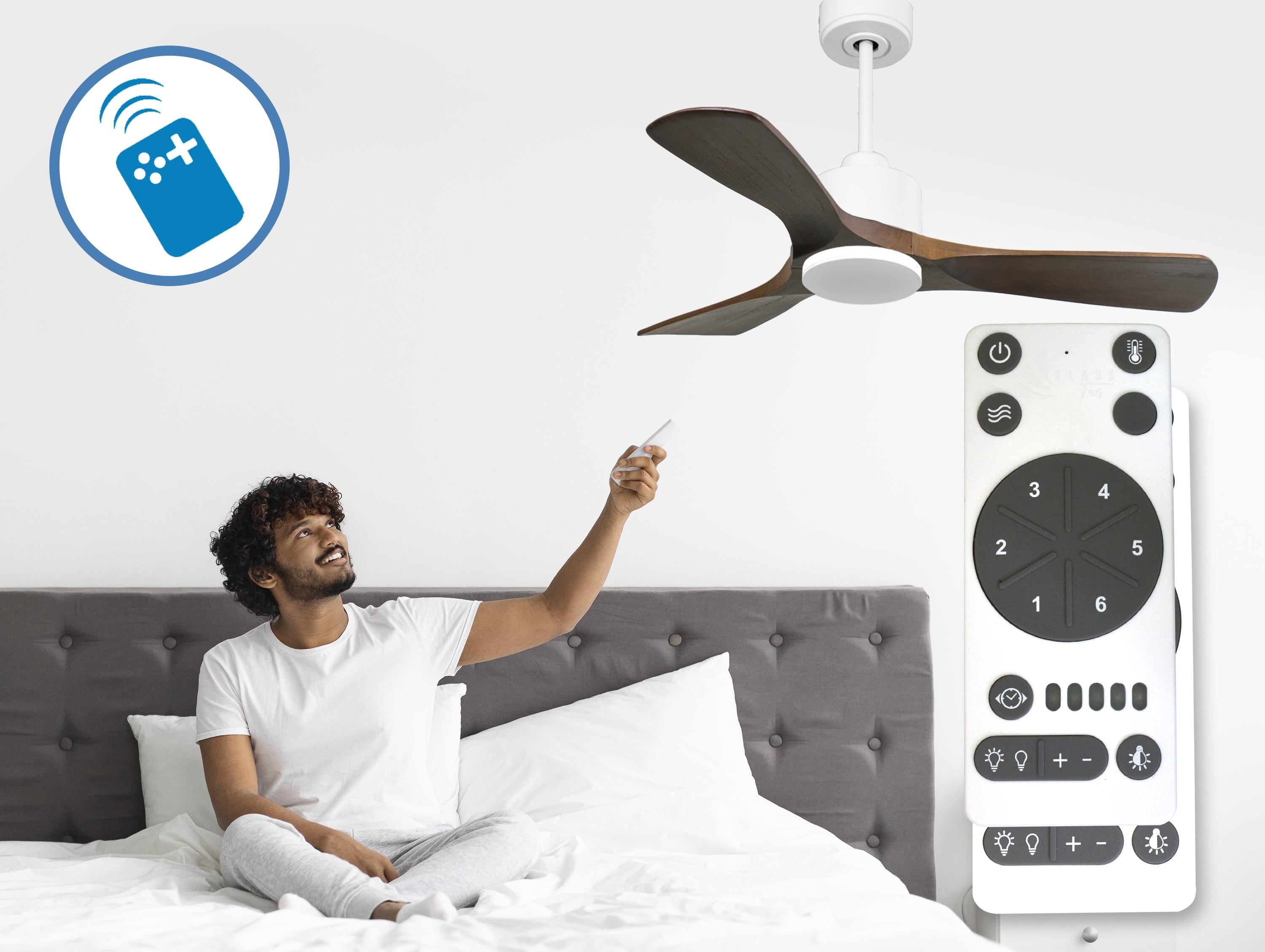 Ventilatore da soffitto Reversibile Termostato Wifi Motore CC Tetti inclinati Telecomando Hypersilence Memoria