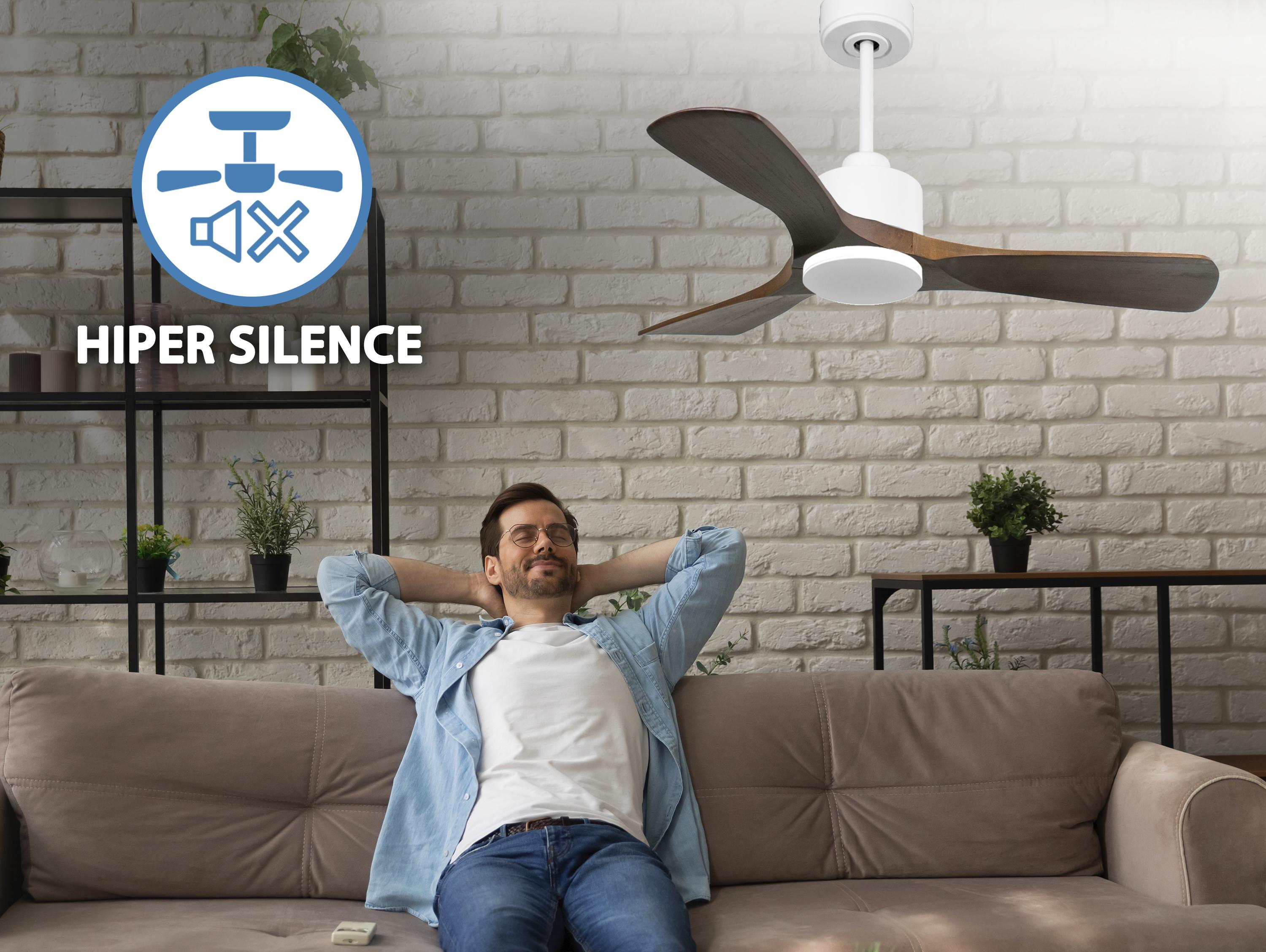 Ventilatore da soffitto Reversibile Termostato Wifi Motore CC Tetti inclinati Telecomando Hypersilence Memoria