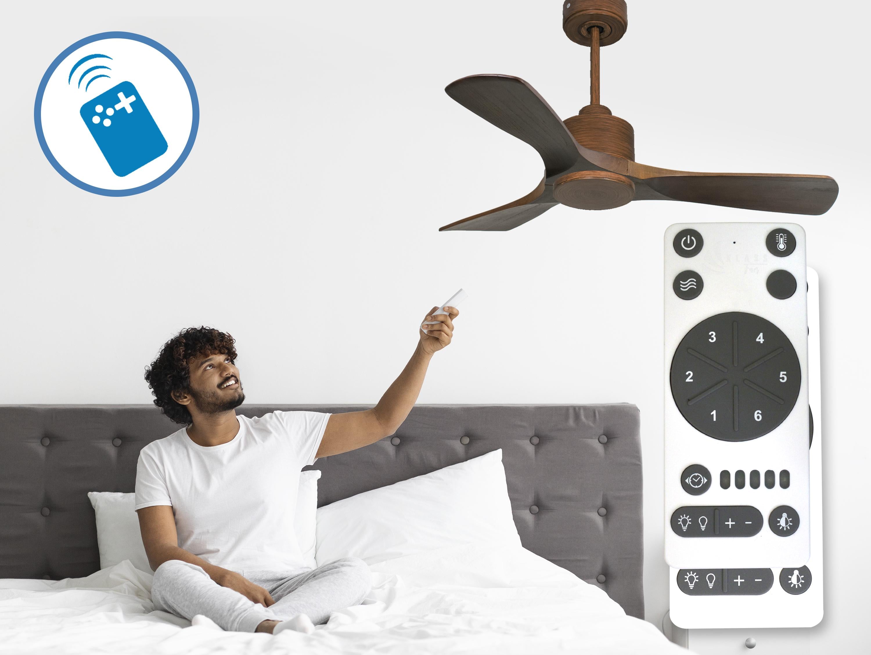 Ventilatore da soffitto Reversibile Termostato Wifi Motore CC Tetti inclinati Telecomando Hypersilence Memoria