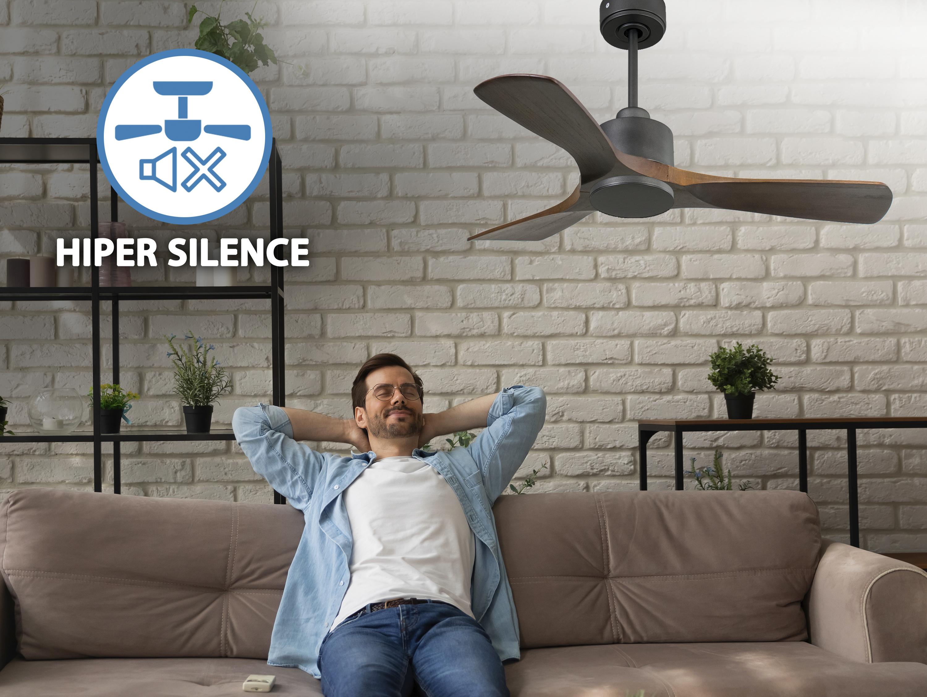 Ventilatore da soffitto Reversibile Termostato Wifi Motore CC Tetti inclinati Telecomando Hypersilence Memoria