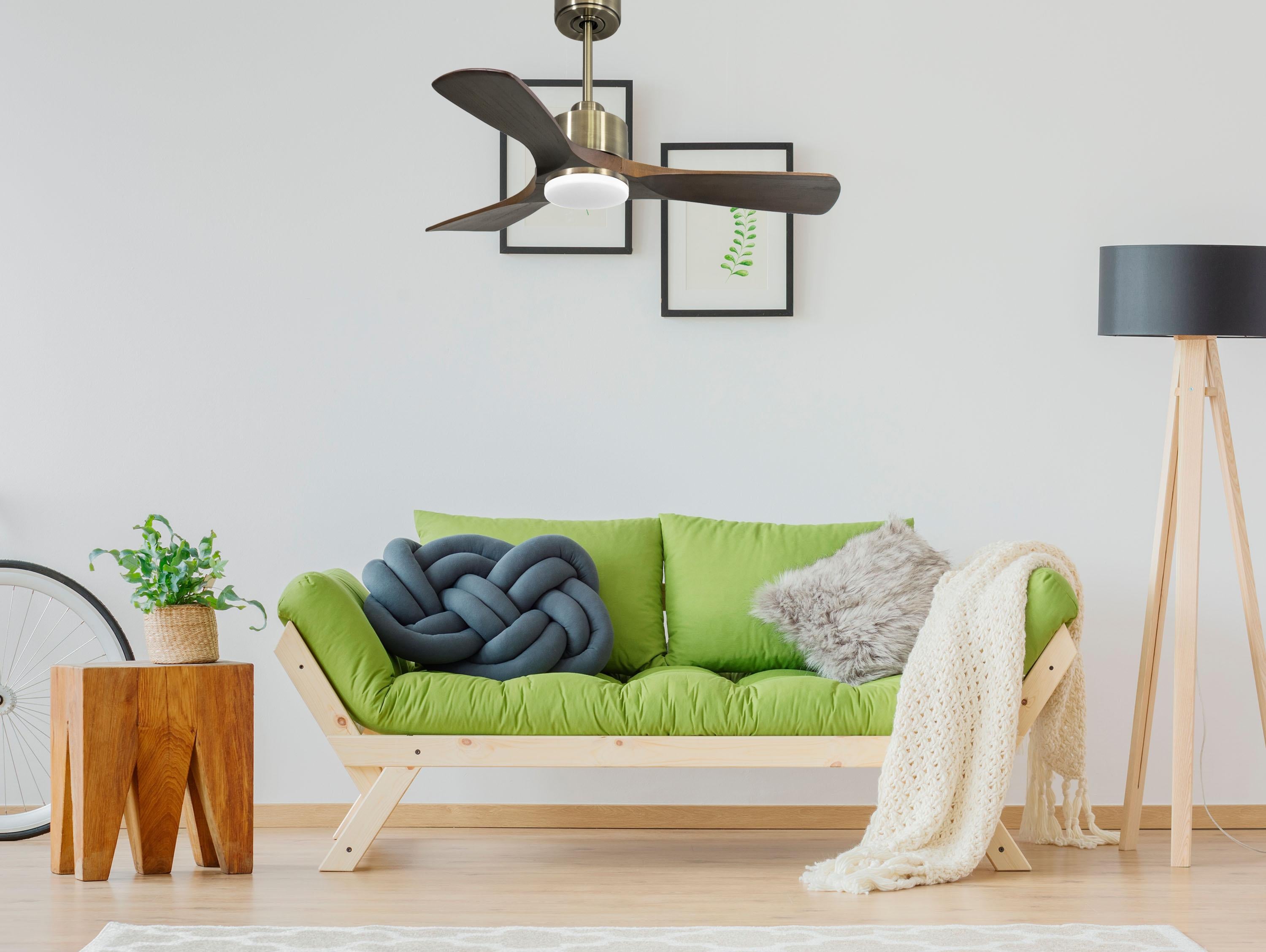 Ventilatore da soffitto Reversibile Termostato Dimmabile Wifi Motore CC Tetti inclinati Telecomando Luce a tre toni Hypersilence Memoria