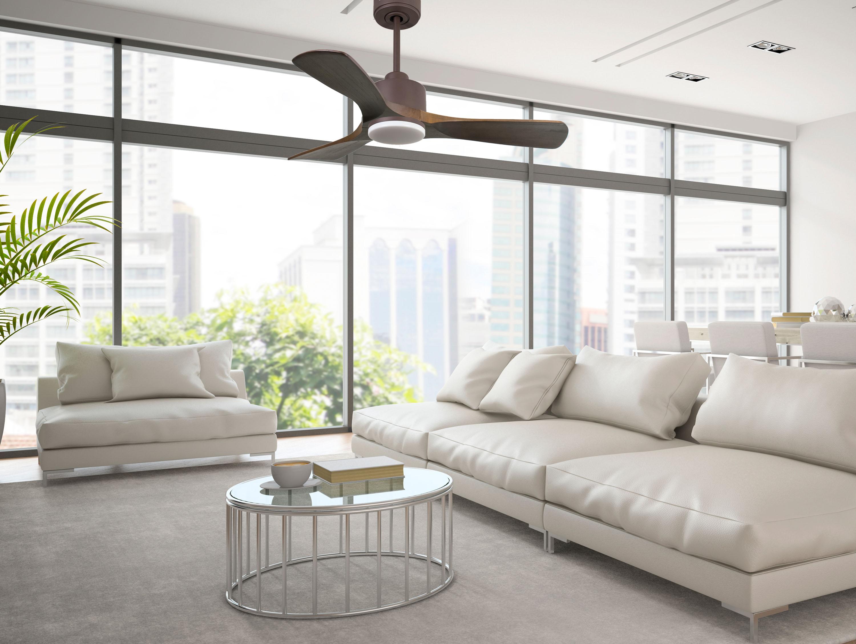 Ventilatore da soffitto Reversibile Termostato Dimmabile Wifi Motore CC Tetti inclinati Telecomando Luce a tre toni Hypersilence Memoria