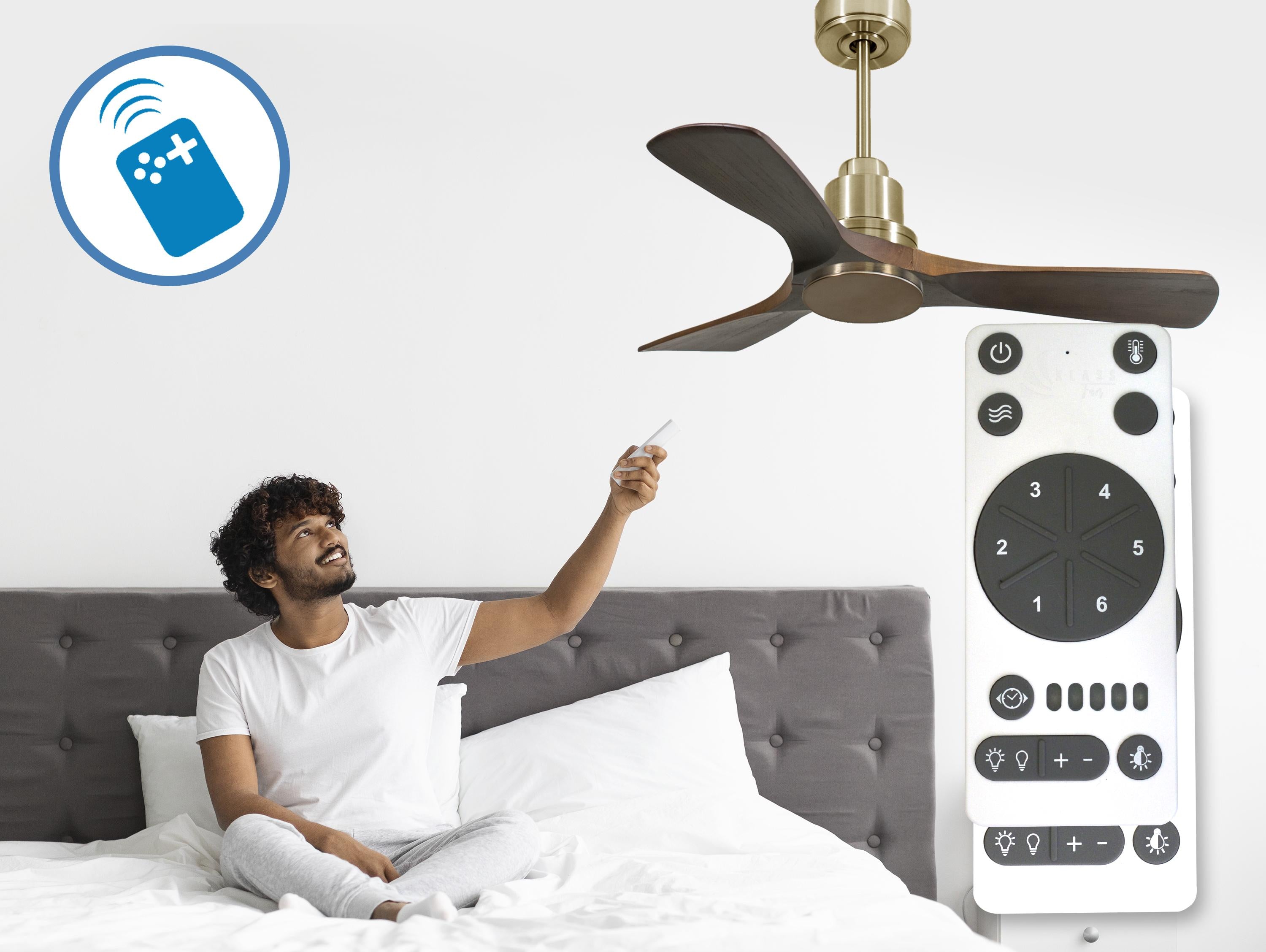 Ventilatore da soffitto Reversibile Termostato Wifi Motore CC Tetti inclinati Telecomando Hypersilence Memoria