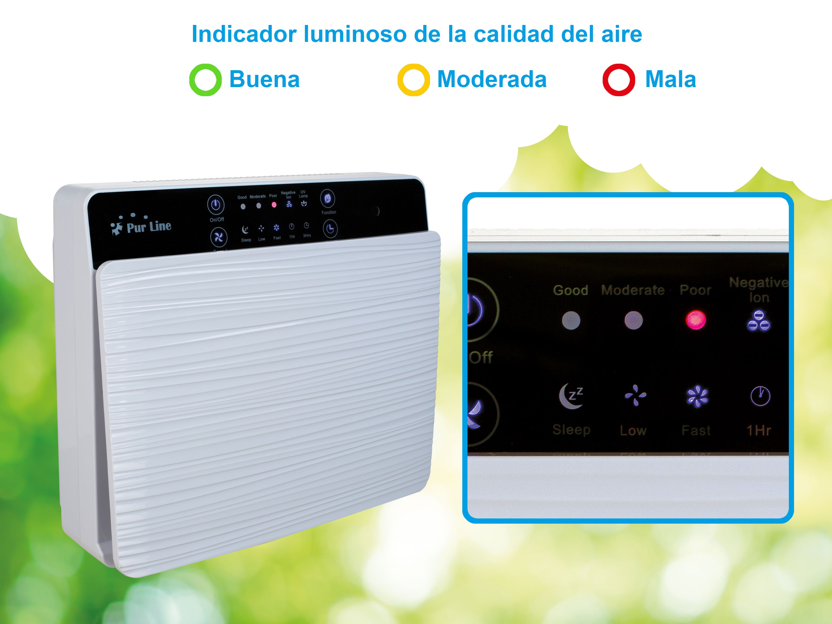 Purificatore d'aria con filtro HEPA PM2 ionizzatore lampada UV 3 velocità e modalità AUTO