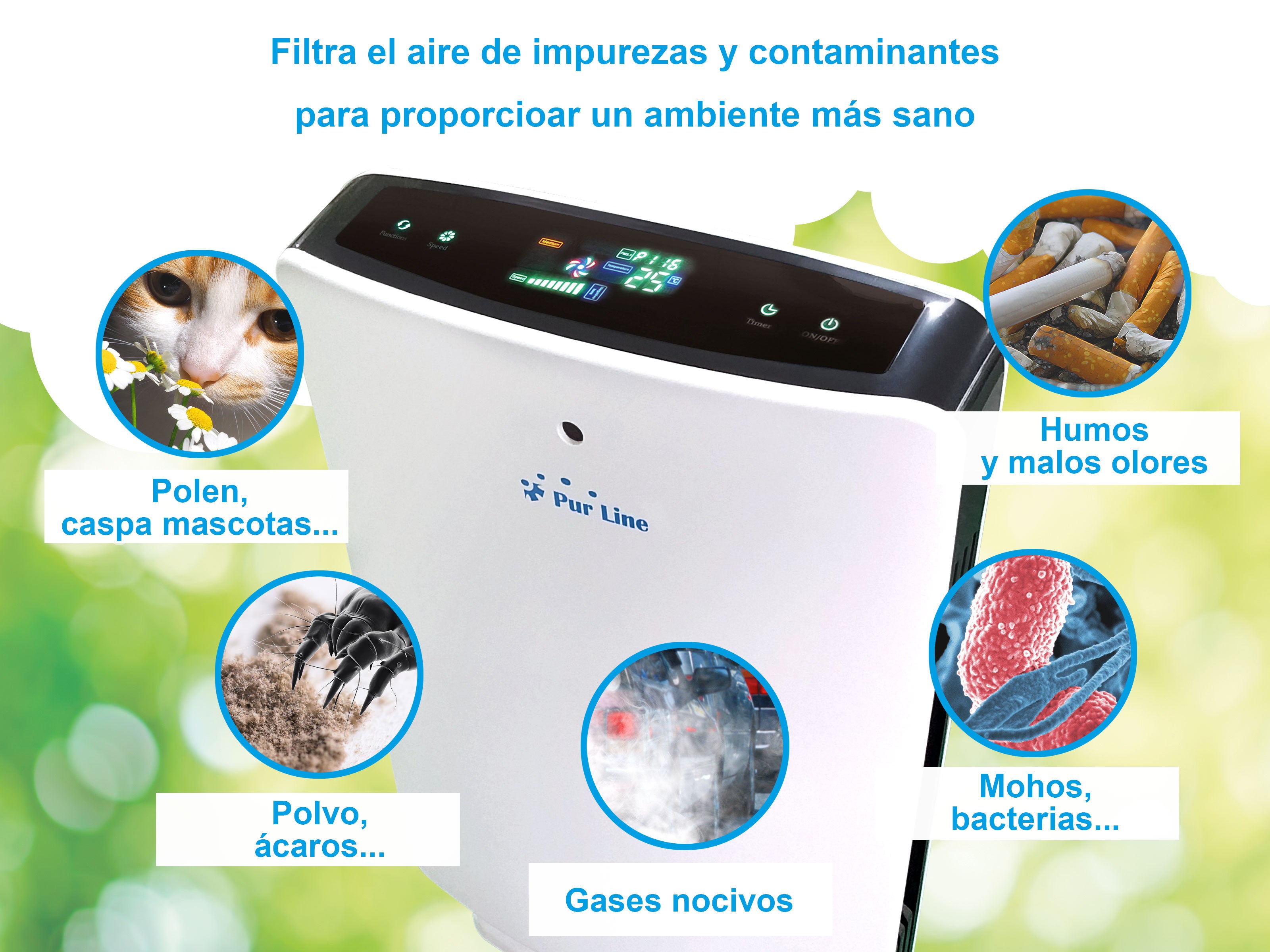 Purificatore d'aria con filtro HEPA PM2 ionizzatore touch screen LED 3 velocità e modalità AUTO
