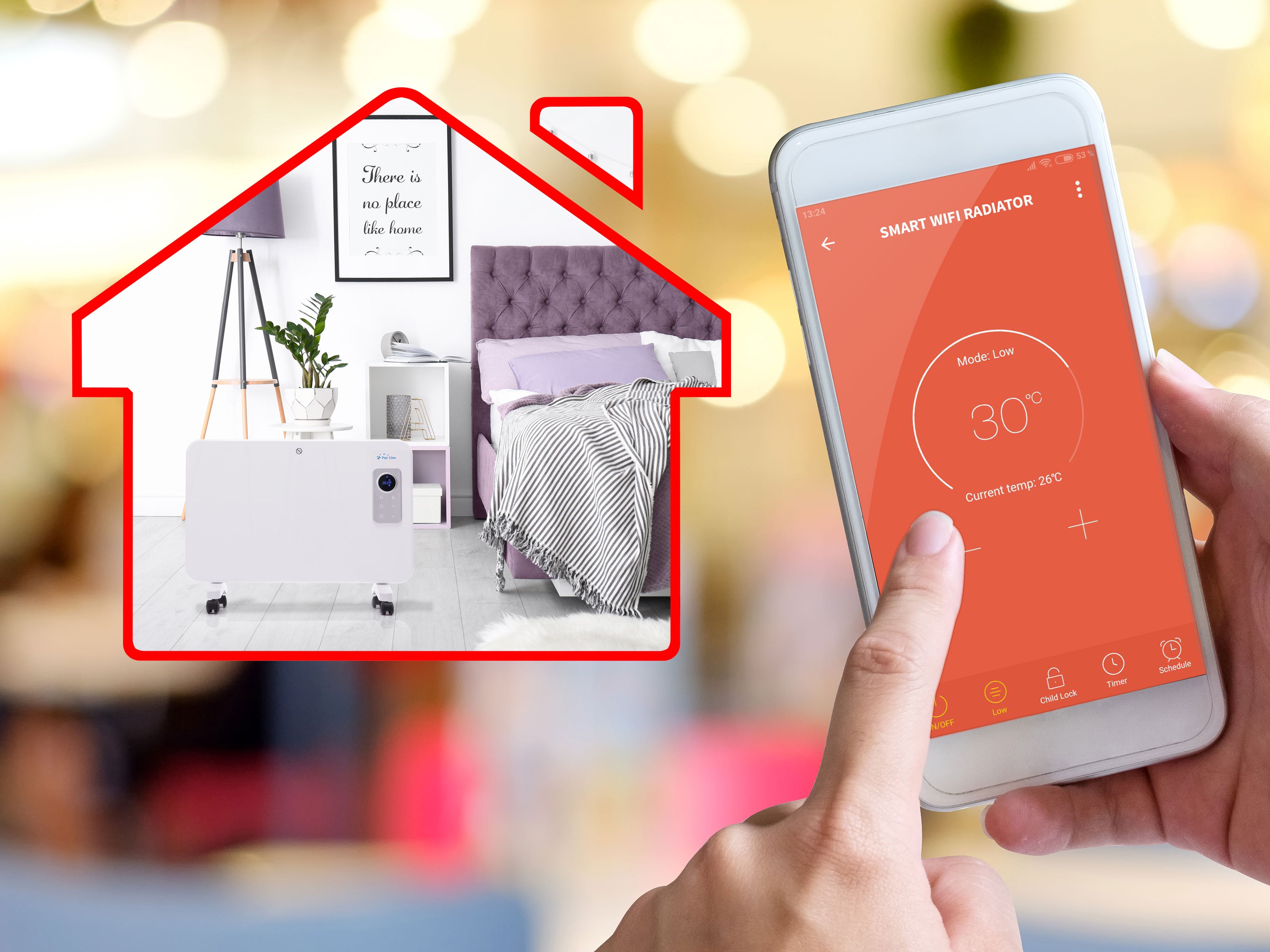 Radiatore elettrico digitale in alluminio con controllo WiFi, da parete o pavimento, con display LCD, 1000 W