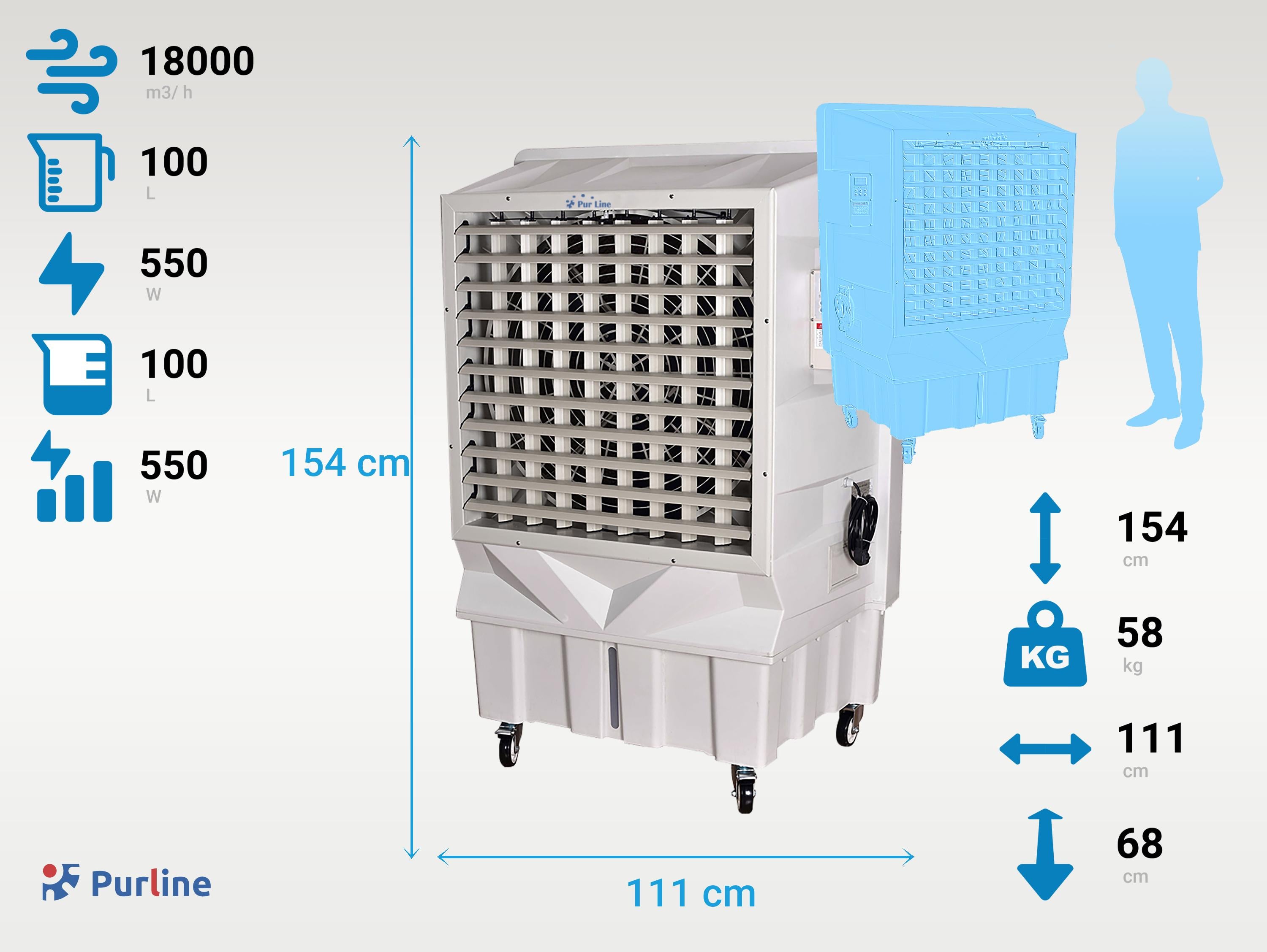 Raffreddatore evaporativo ad alta portata con serbatoio da 100L
