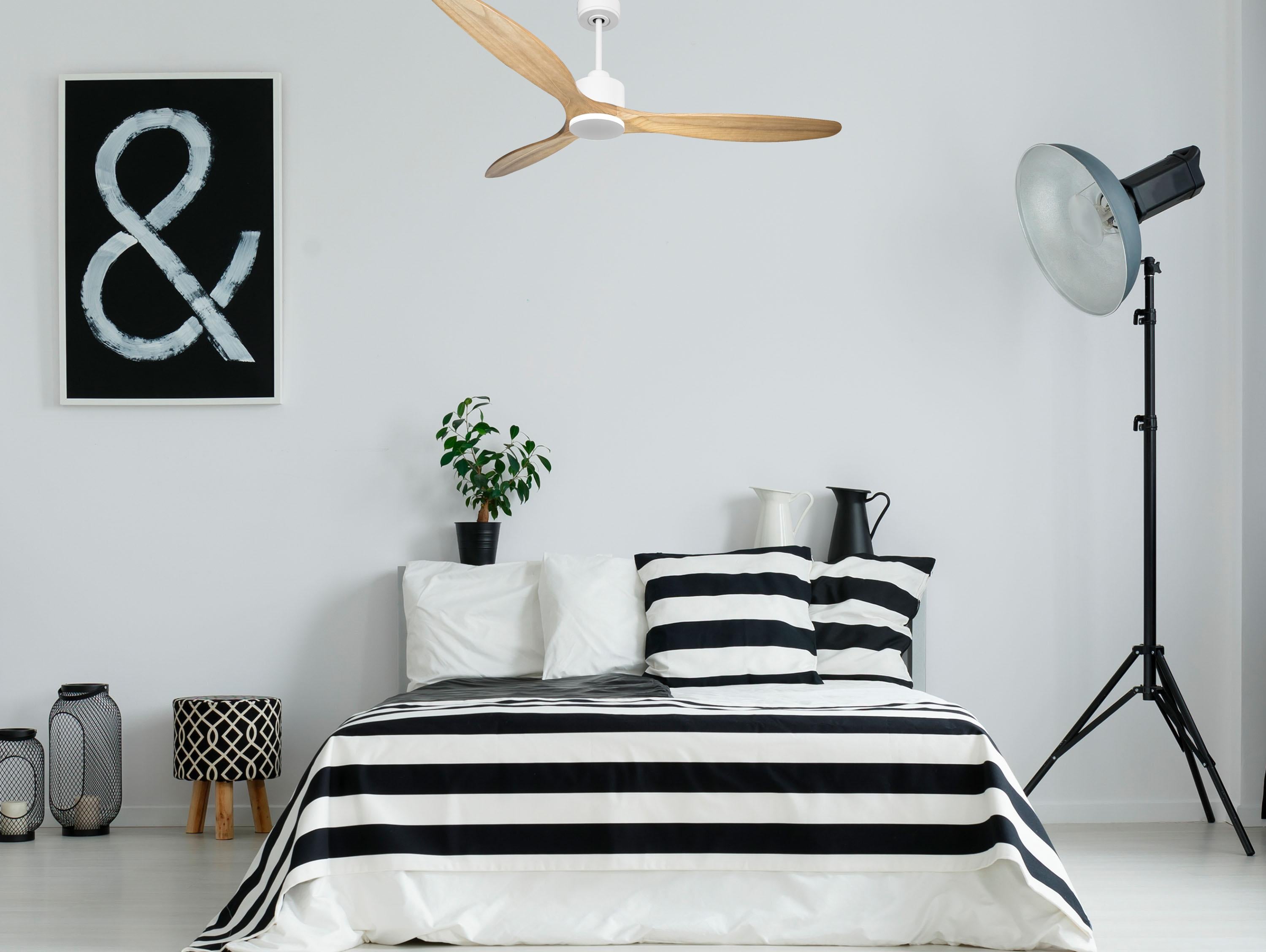 Ventilatore da soffitto Reversibile Termostato Wifi Motore CC Tetti inclinati Telecomando Hypersilence Memoria