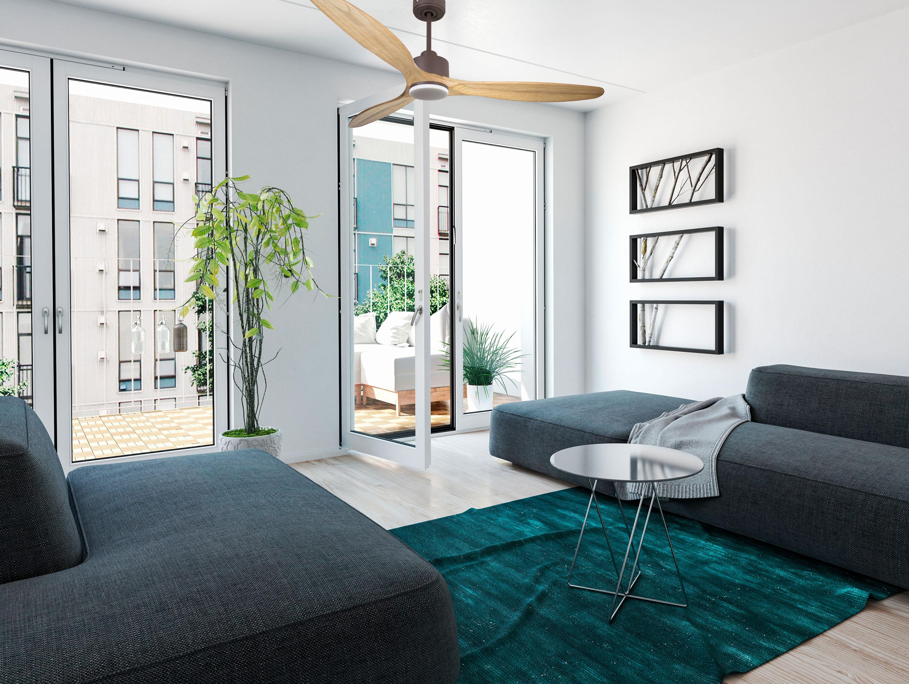 Ventilatore da soffitto Reversibile Termostato Dimmabile Wifi Motore CC Tetti inclinati Telecomando Luce a tre toni Hypersilence Memoria