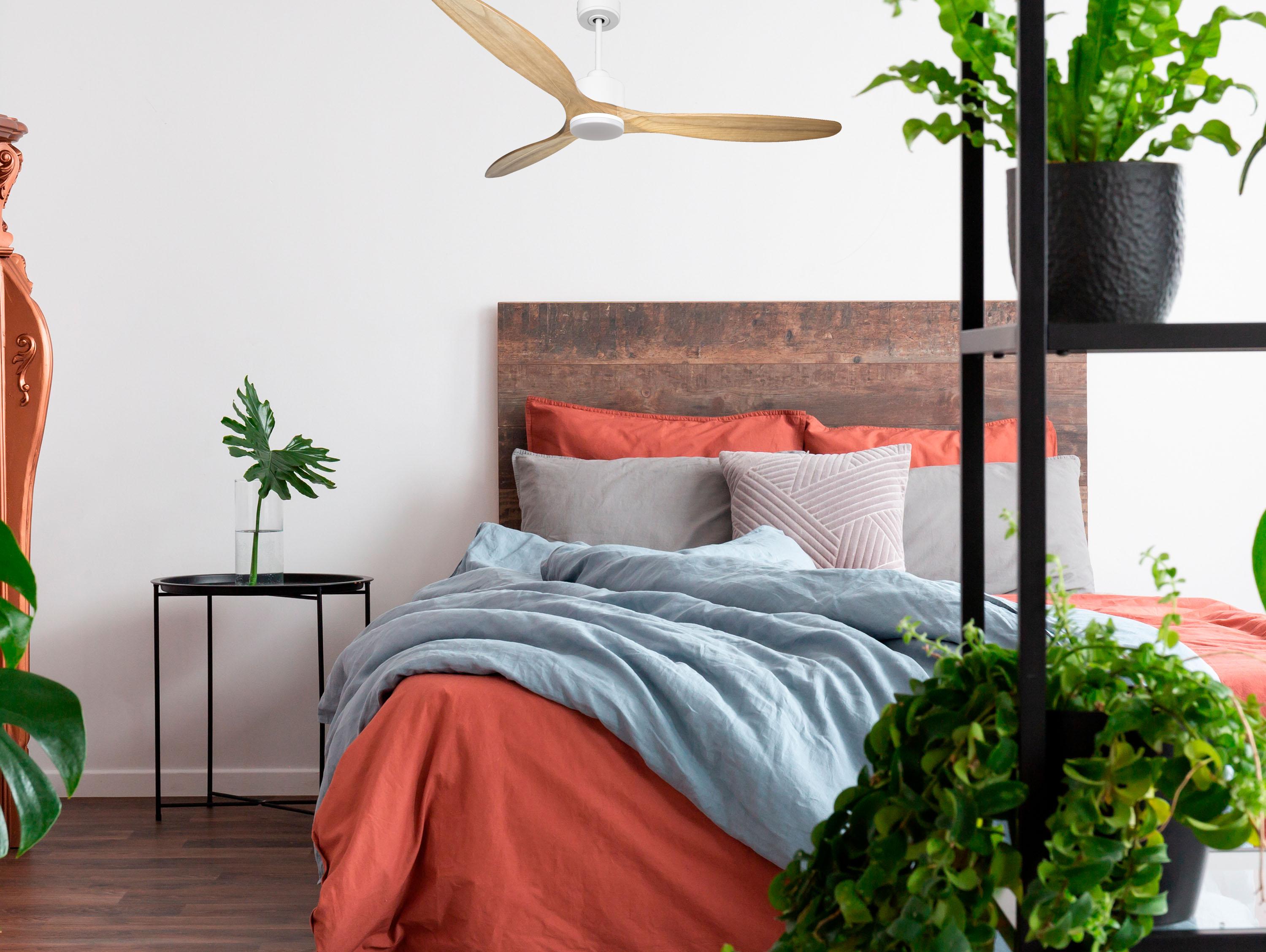 Ventilatore da soffitto Reversibile Termostato Dimmabile Wifi Motore CC Tetti inclinati Telecomando Luce a tre toni Hypersilence Memoria
