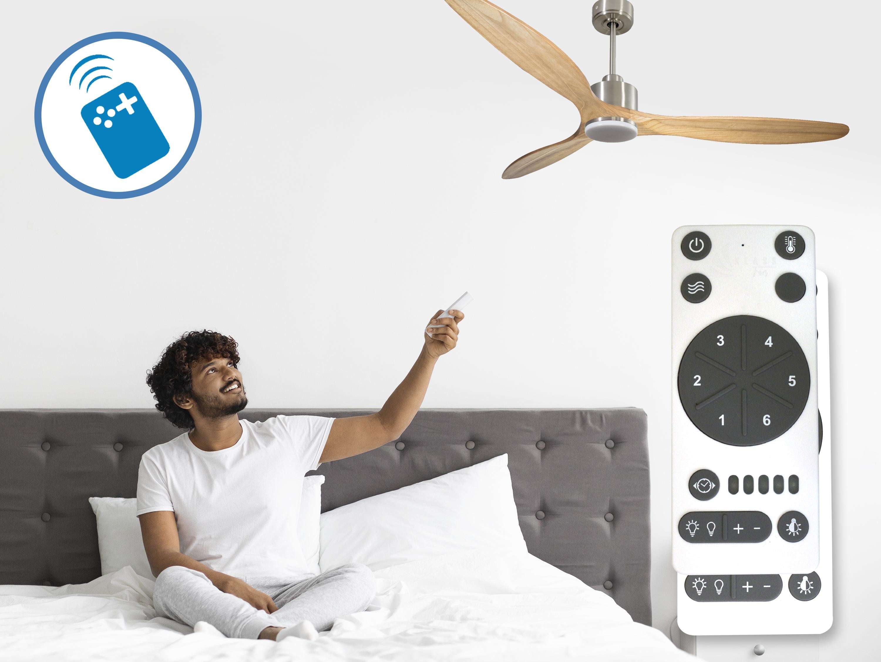 Ventilatore da soffitto Reversibile Termostato Dimmabile Wifi Motore CC Tetti inclinati Telecomando Luce a tre toni Hypersilence Memoria