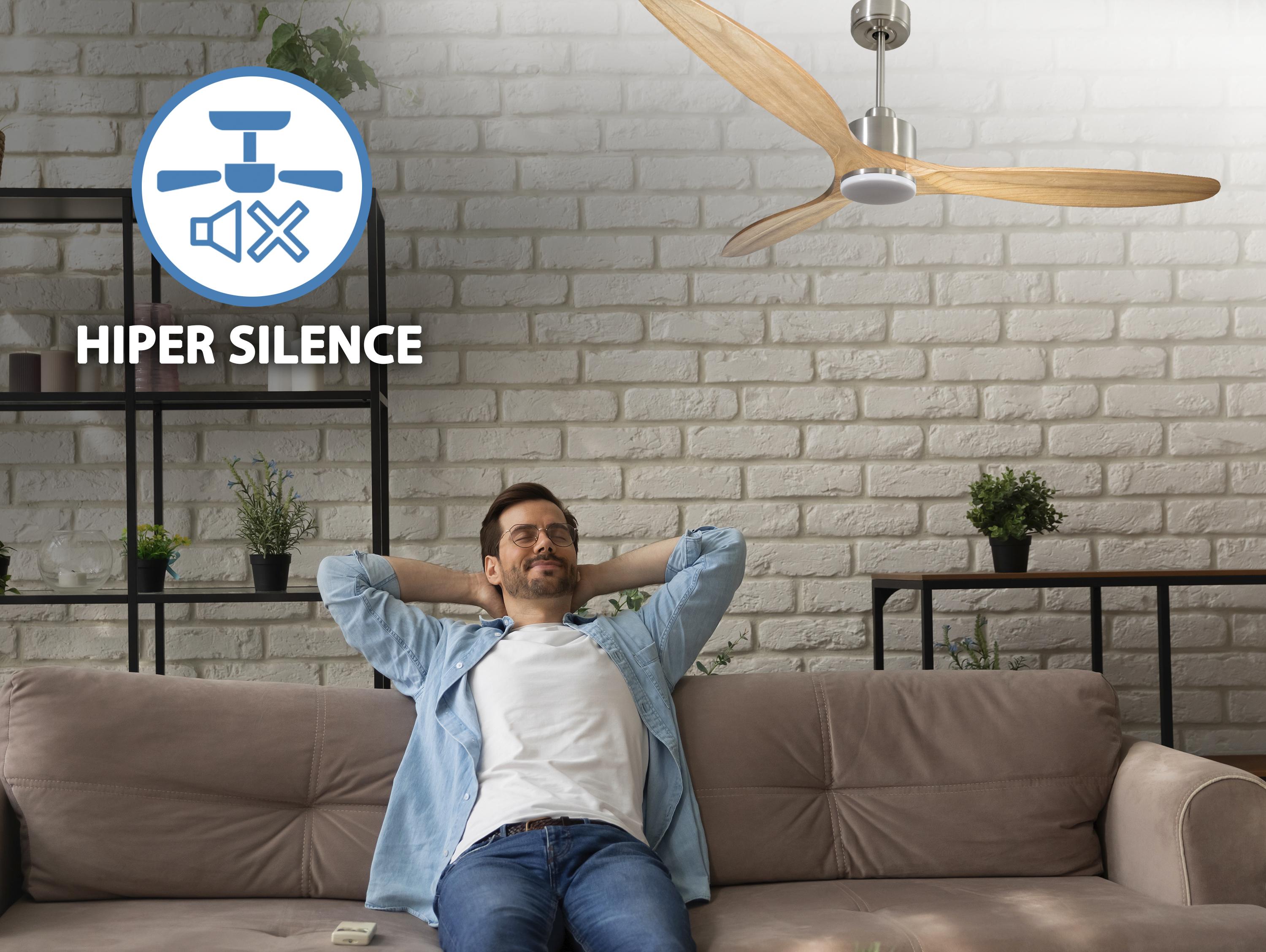 Ventilatore da soffitto Reversibile Termostato Dimmabile Wifi Motore CC Tetti inclinati Telecomando Luce a tre toni Hypersilence Memoria