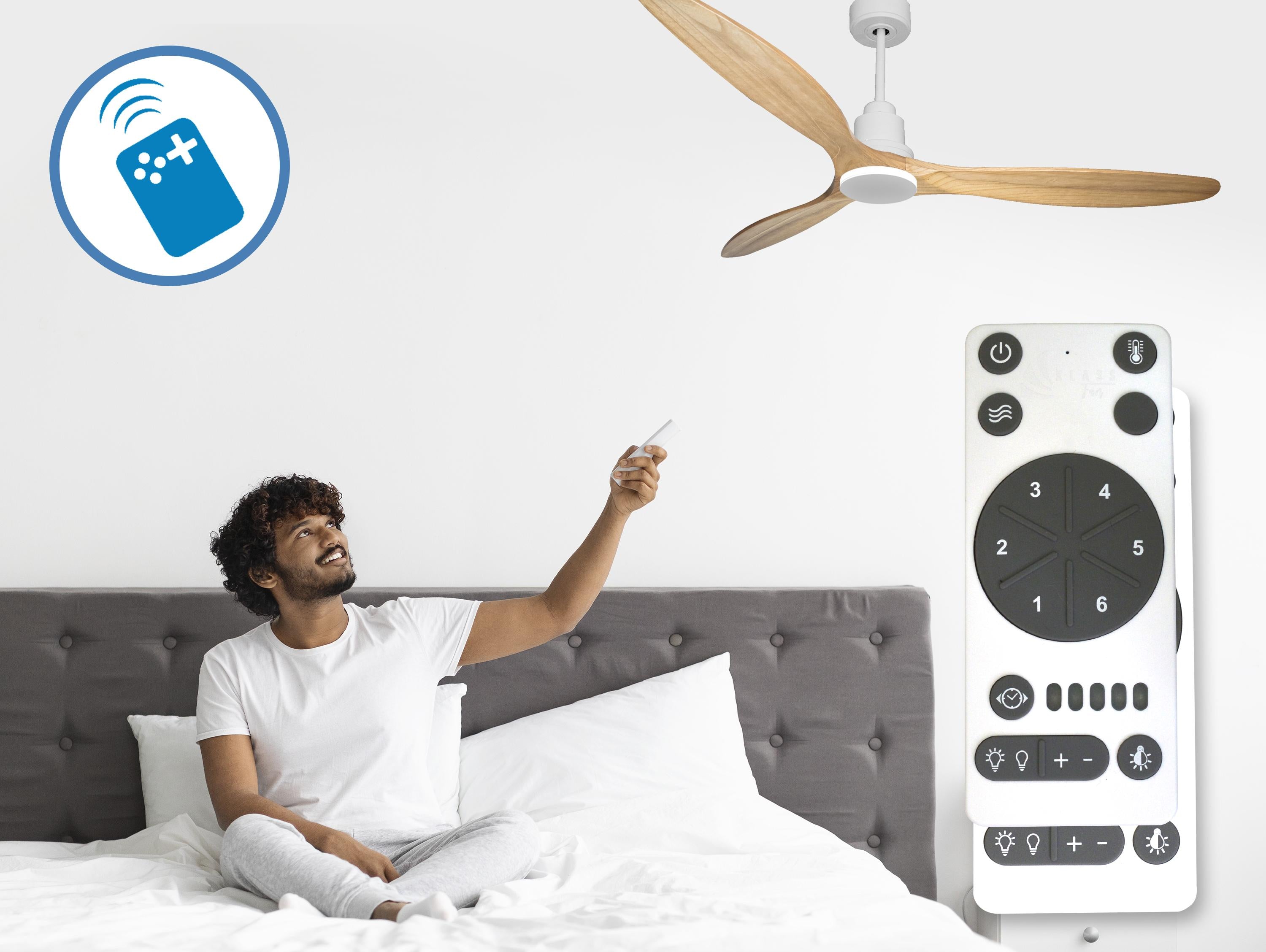 Ventilatore da soffitto Reversibile Termostato Wifi Motore CC Tetti inclinati Telecomando Hypersilence Memoria