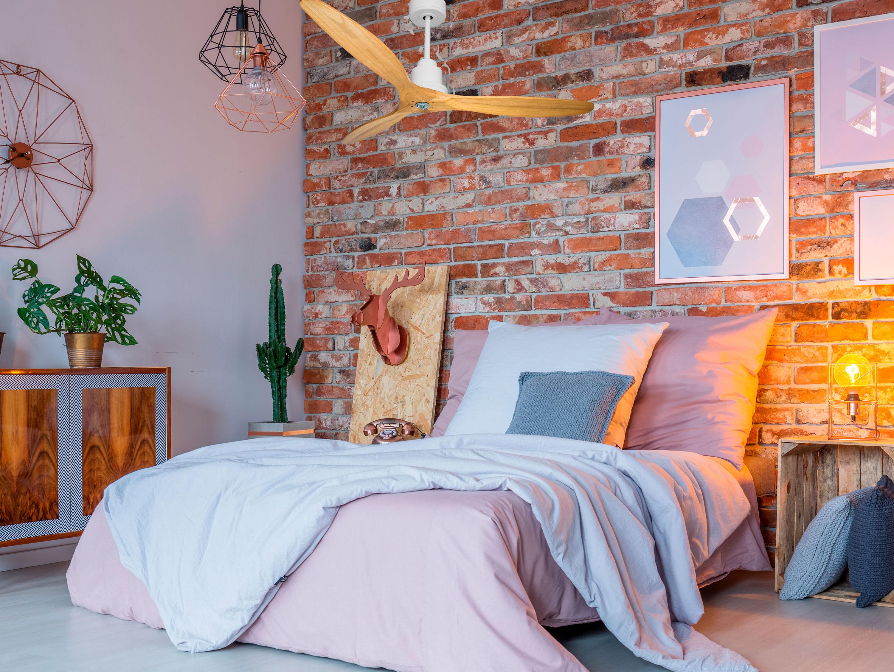 Ventilatore da soffitto Reversibile Termostato Dimmabile Wifi Motore CC Tetti inclinati Telecomando Luce a tre toni Hypersilence Memoria Shopify Vendible (AUTOMATICO)