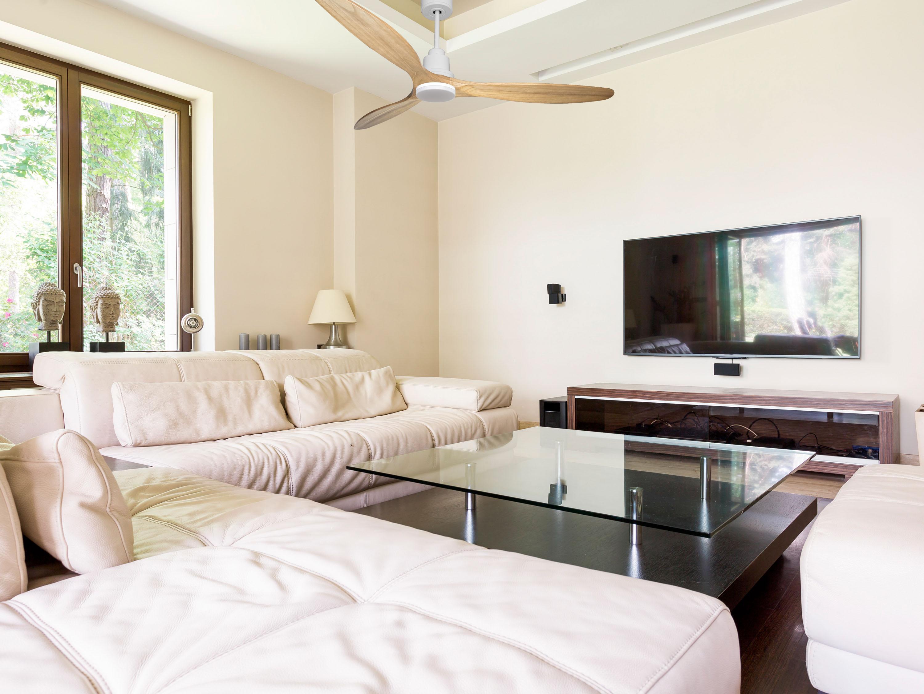 Ventilatore da soffitto Reversibile Termostato Dimmabile Wifi Motore CC Tetti inclinati Telecomando Luce a tre toni Hypersilence Memoria Shopify Vendible (AUTOMATICO)