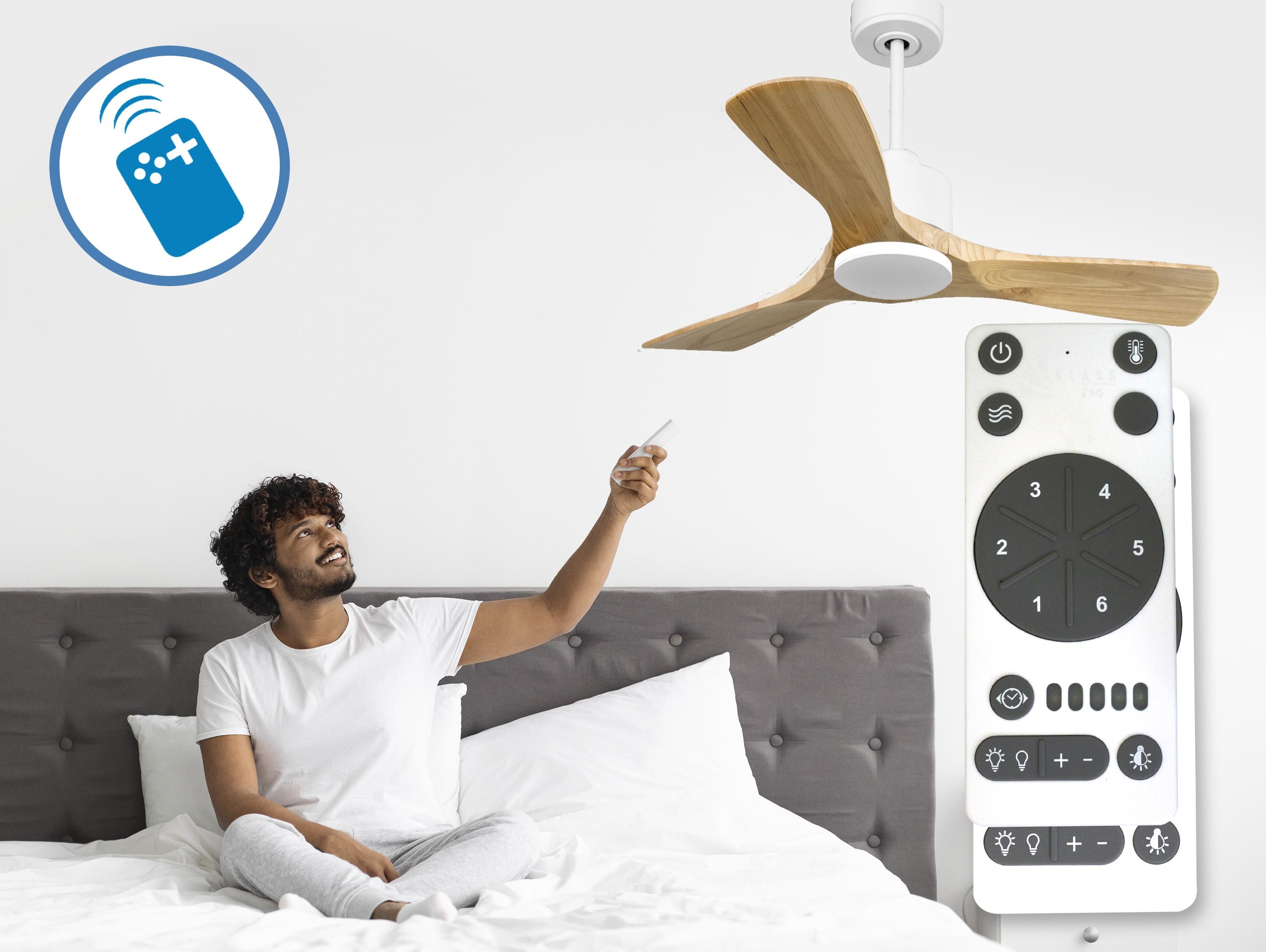 Ventilatore da soffitto Reversibile Termostato Wifi Motore CC Tetti inclinati Telecomando Hypersilence Memoria