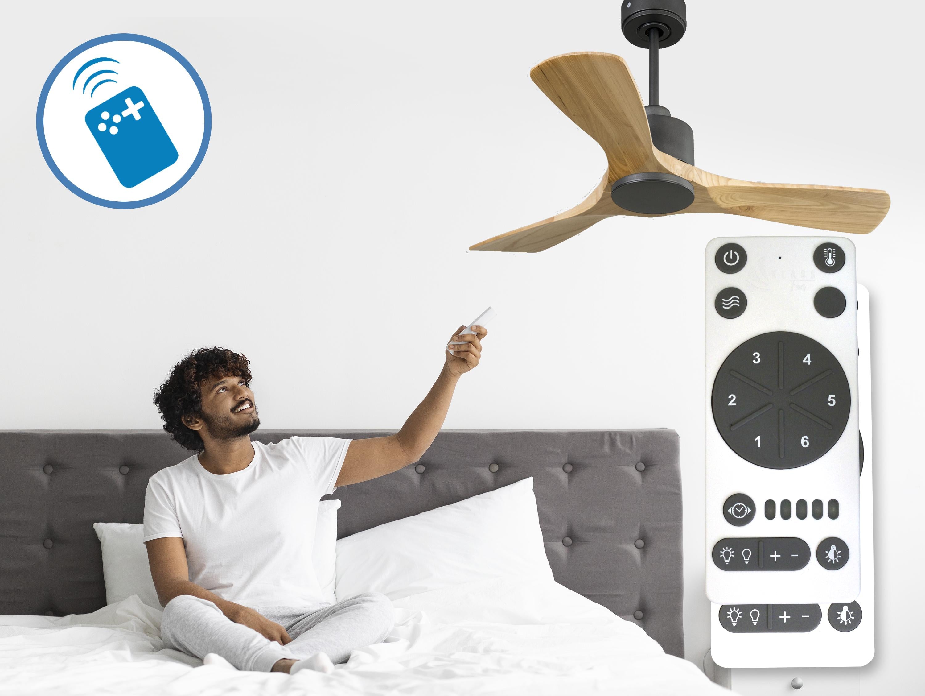 Ventilatore da soffitto Reversibile Termostato Wifi Motore CC Tetti inclinati Telecomando Hypersilence Memoria