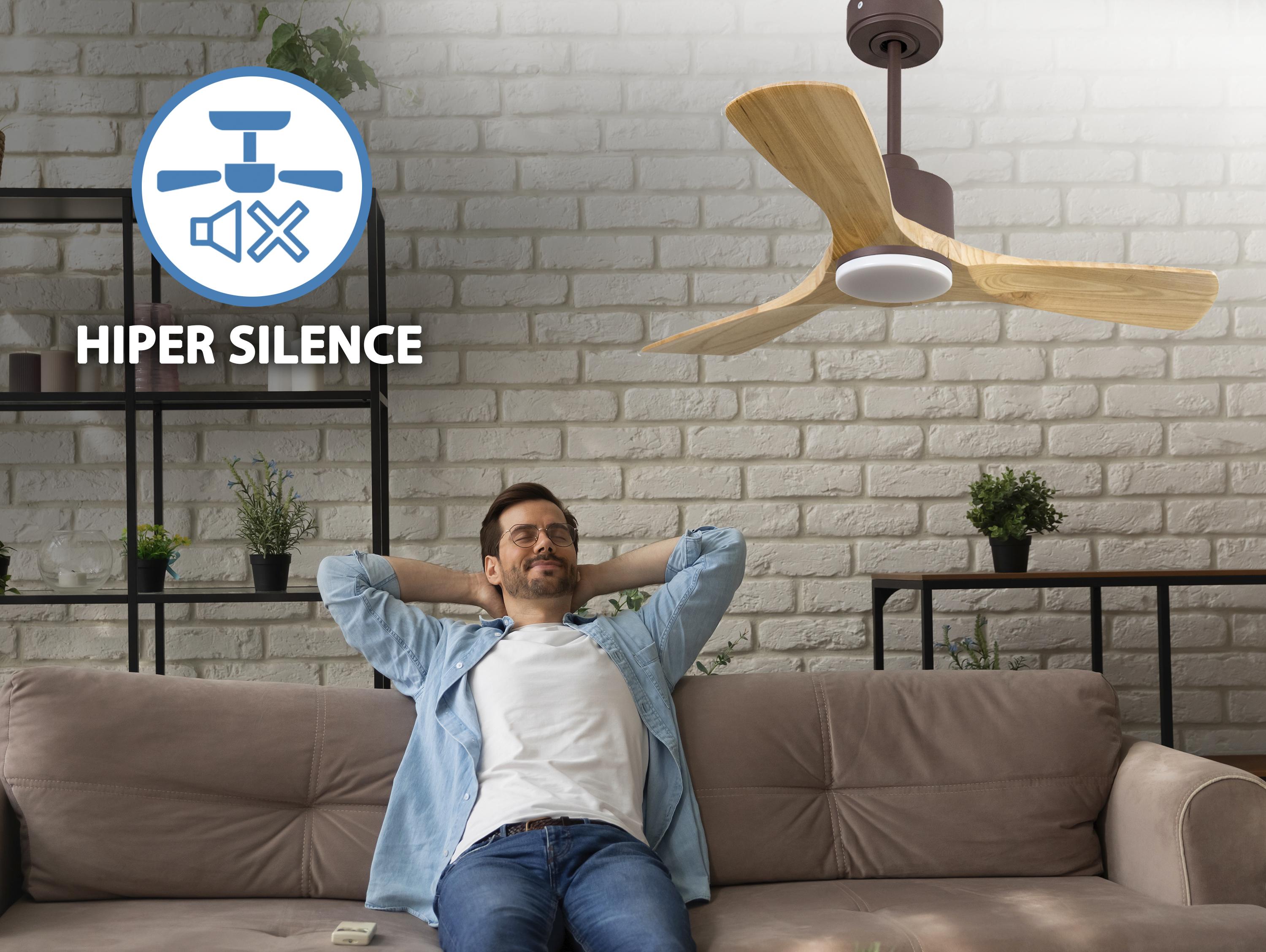 Ventilatore da soffitto Reversibile Termostato Dimmabile Wifi Motore CC Tetti inclinati Telecomando Luce a tre toni Hypersilence Memoria