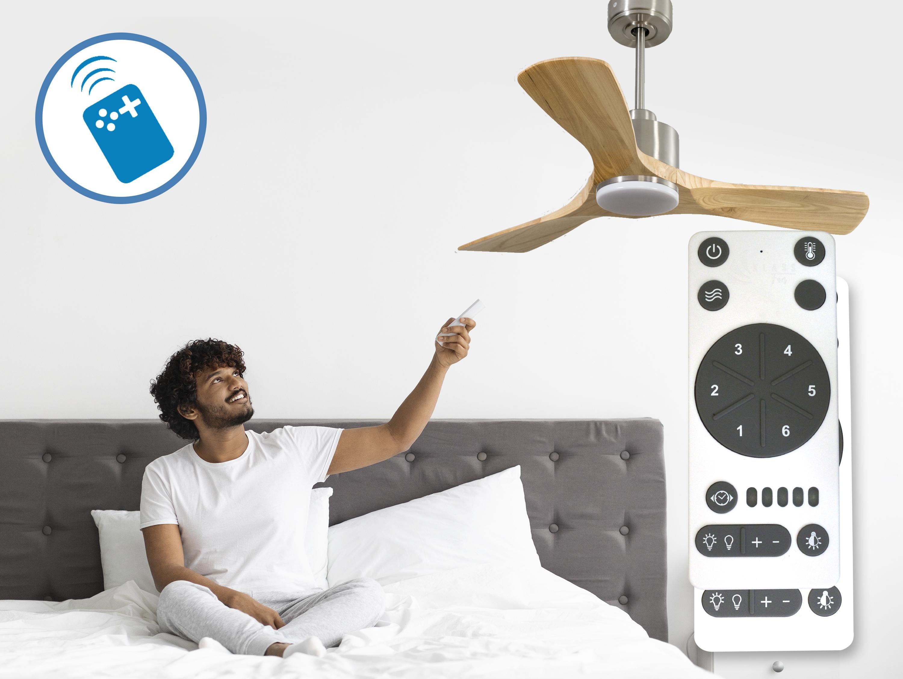 Ventilatore da soffitto Reversibile Termostato Dimmabile Wifi Motore CC Tetti inclinati Telecomando Luce a tre toni Hypersilence Memoria