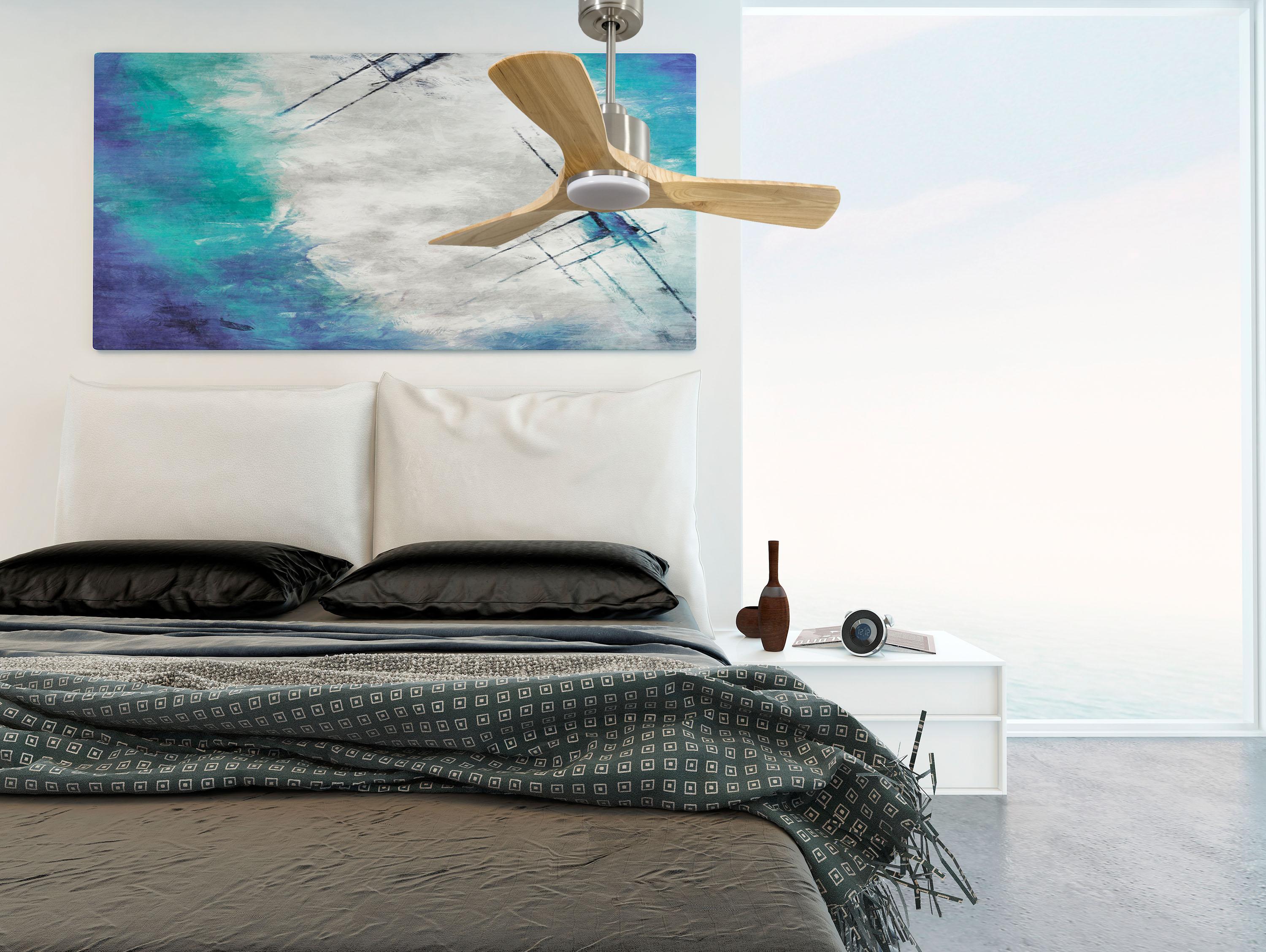 Ventilatore da soffitto Reversibile Termostato Dimmabile Wifi Motore CC Tetti inclinati Telecomando Luce a tre toni Hypersilence Memoria