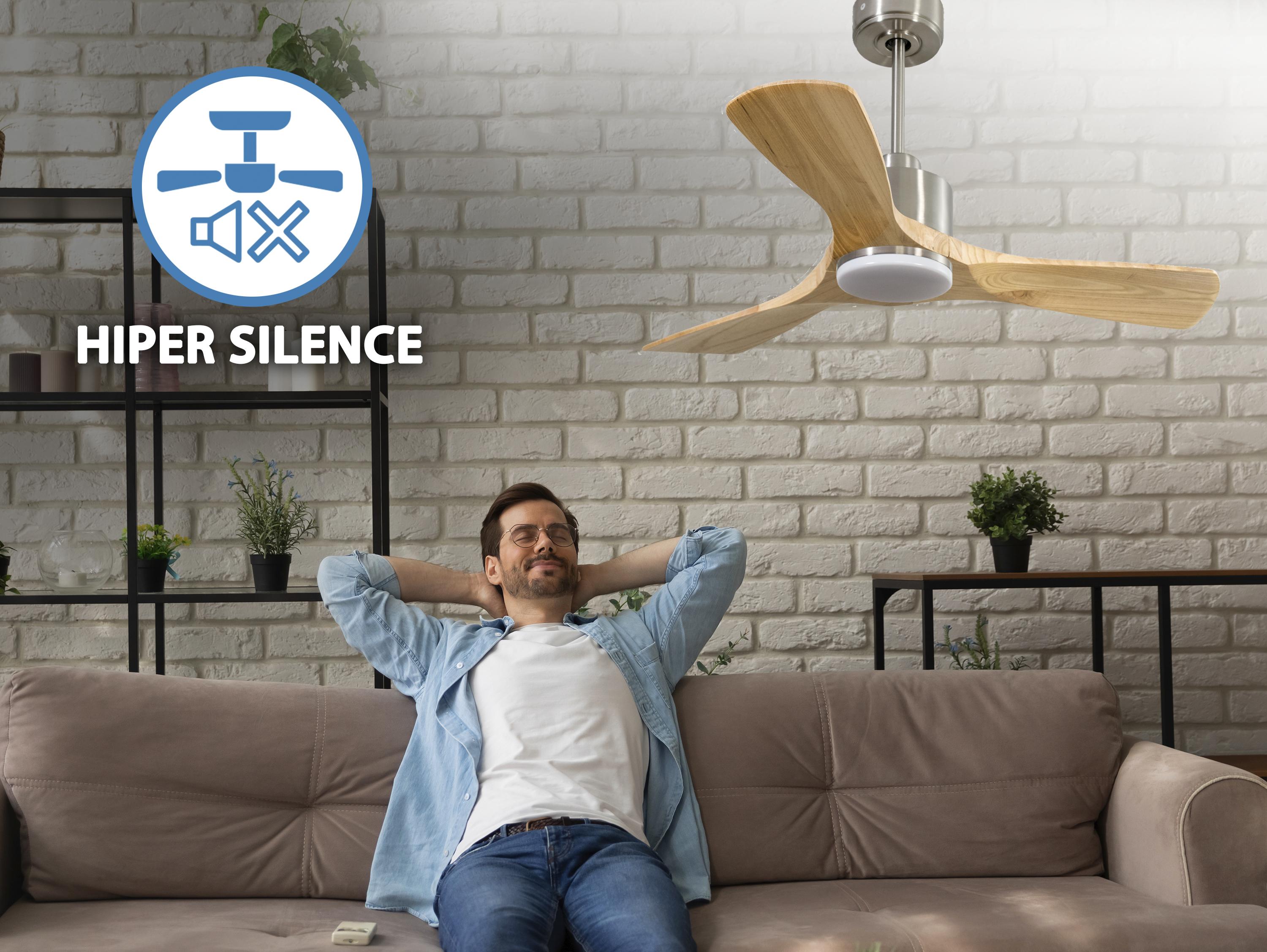 Ventilatore da soffitto Reversibile Termostato Dimmabile Wifi Motore CC Tetti inclinati Telecomando Luce a tre toni Hypersilence Memoria