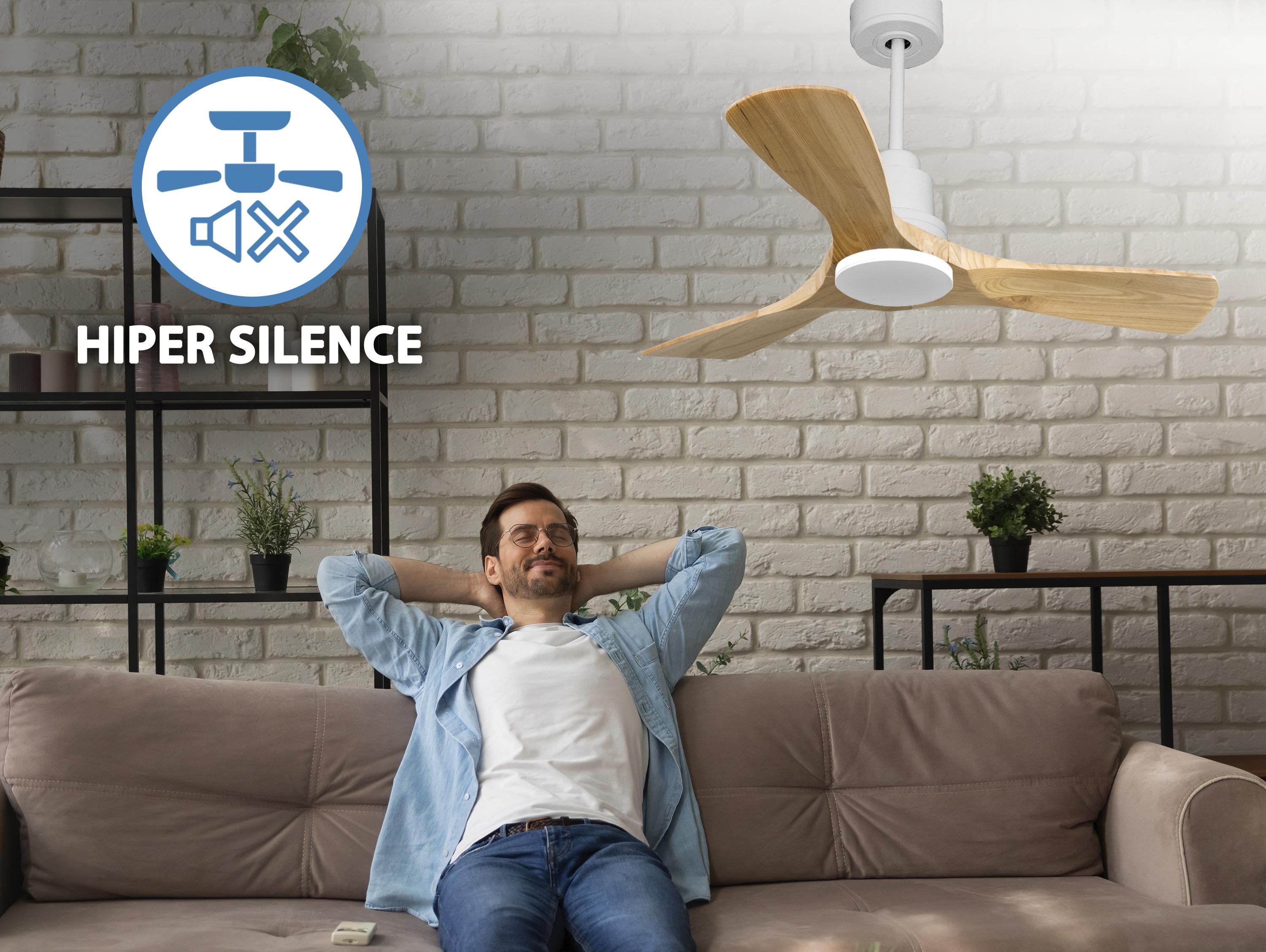 Ventilatore da soffitto Reversibile Termostato Wifi Motore CC Tetti inclinati Telecomando Hypersilence Memoria