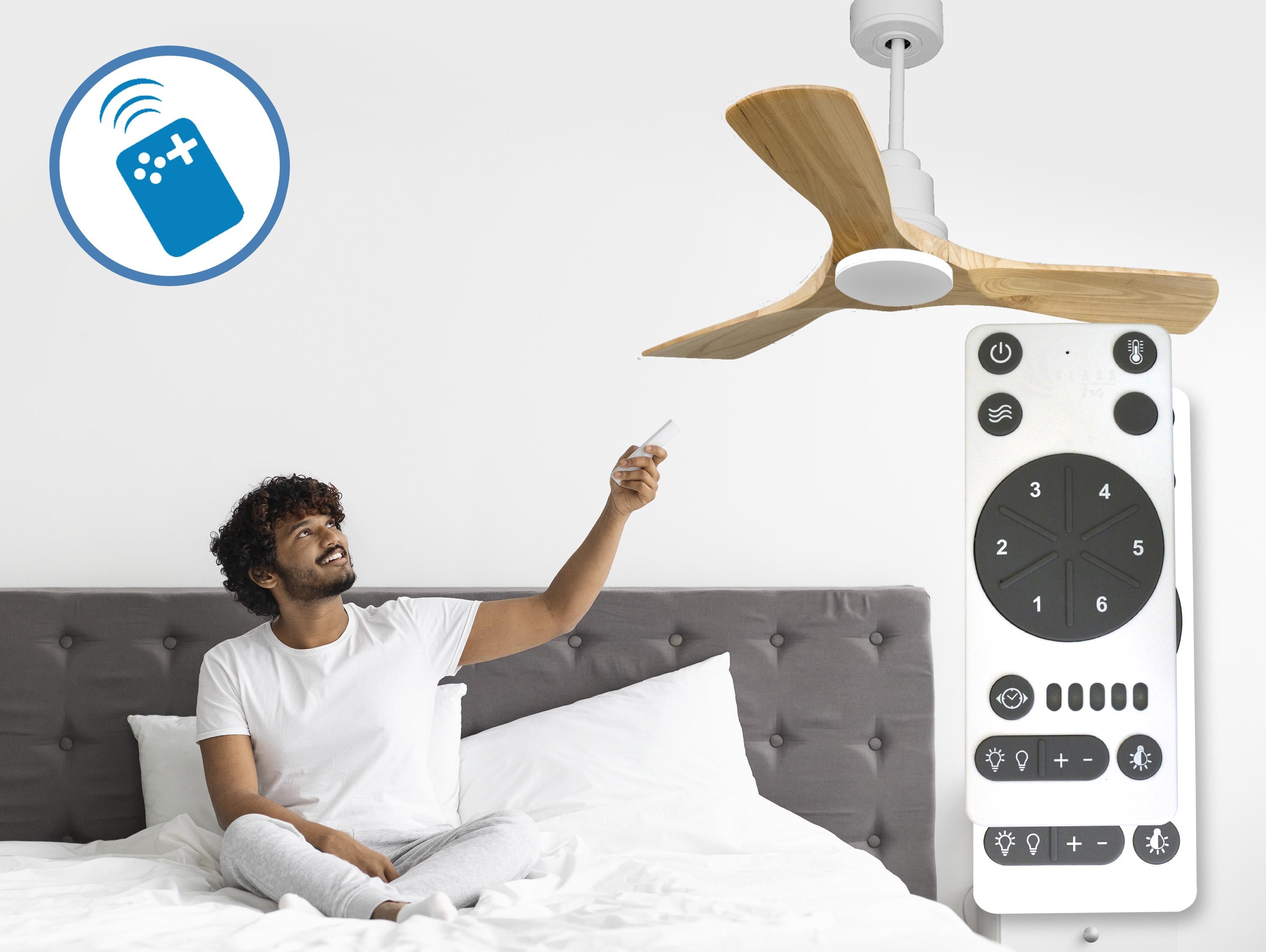 Ventilatore da soffitto Reversibile Termostato Wifi Motore CC Tetti inclinati Telecomando Hypersilence Memoria