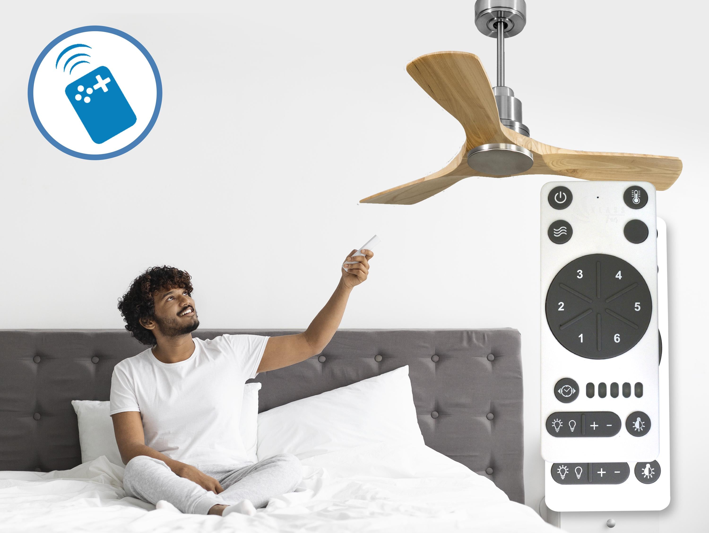Ventilatore da soffitto Reversibile Termostato Wifi Motore CC Tetti inclinati Telecomando Hypersilence Memoria