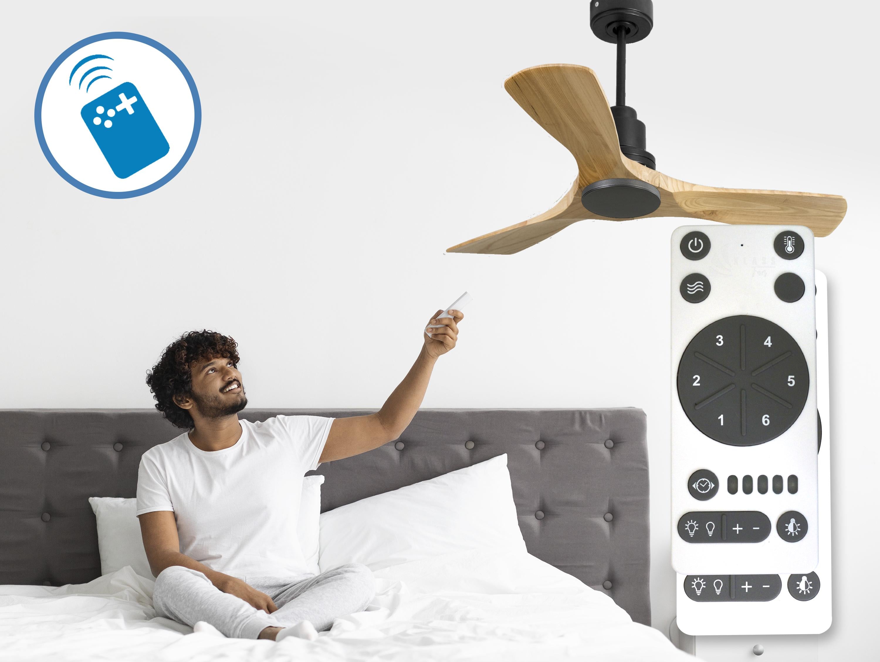 Ventilatore da soffitto Reversibile Termostato Wifi Motore CC Tetti inclinati Telecomando Hypersilence Memoria