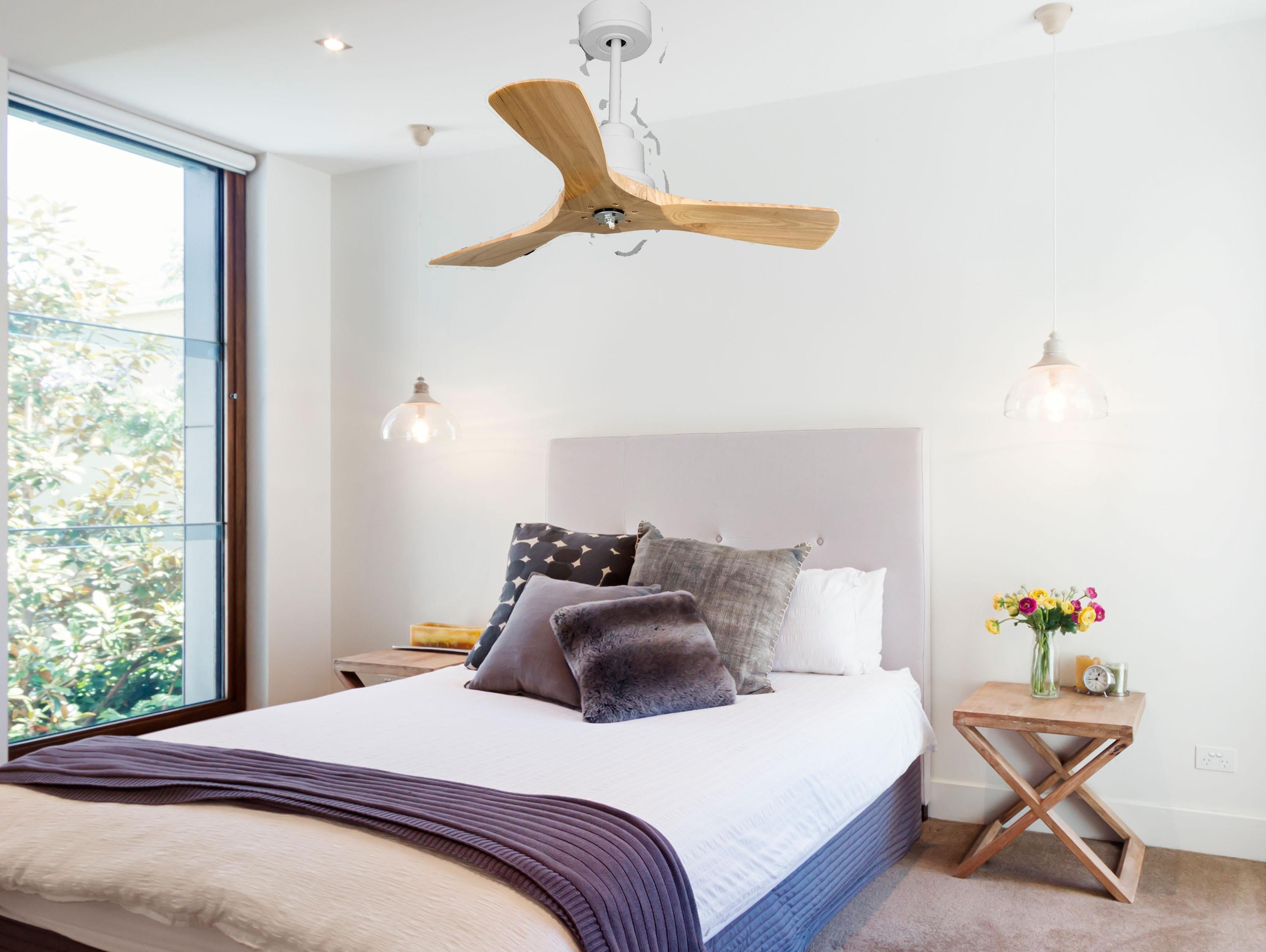 Ventilatore da soffitto Reversibile Termostato Dimmabile Wifi Motore CC Tetti inclinati Telecomando Luce a tre toni Hypersilence Memoria Shopify Vendible (AUTOMATICO)
