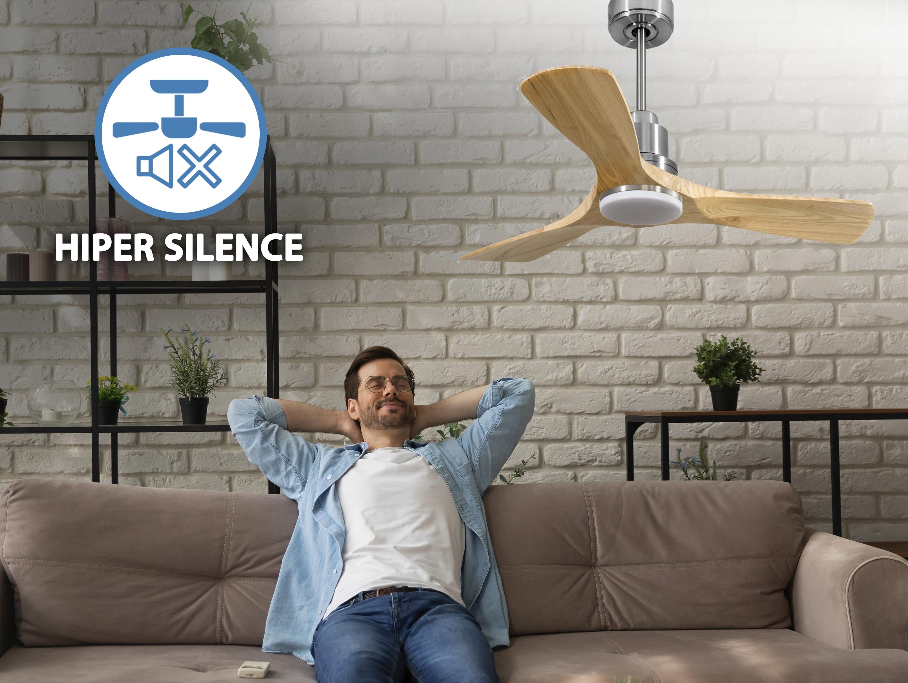 Ventilatore da soffitto Reversibile Termostato Dimmabile Wifi Motore CC Tetti inclinati Telecomando Luce a tre toni Hypersilence Memoria Shopify Vendible (AUTOMATICO)