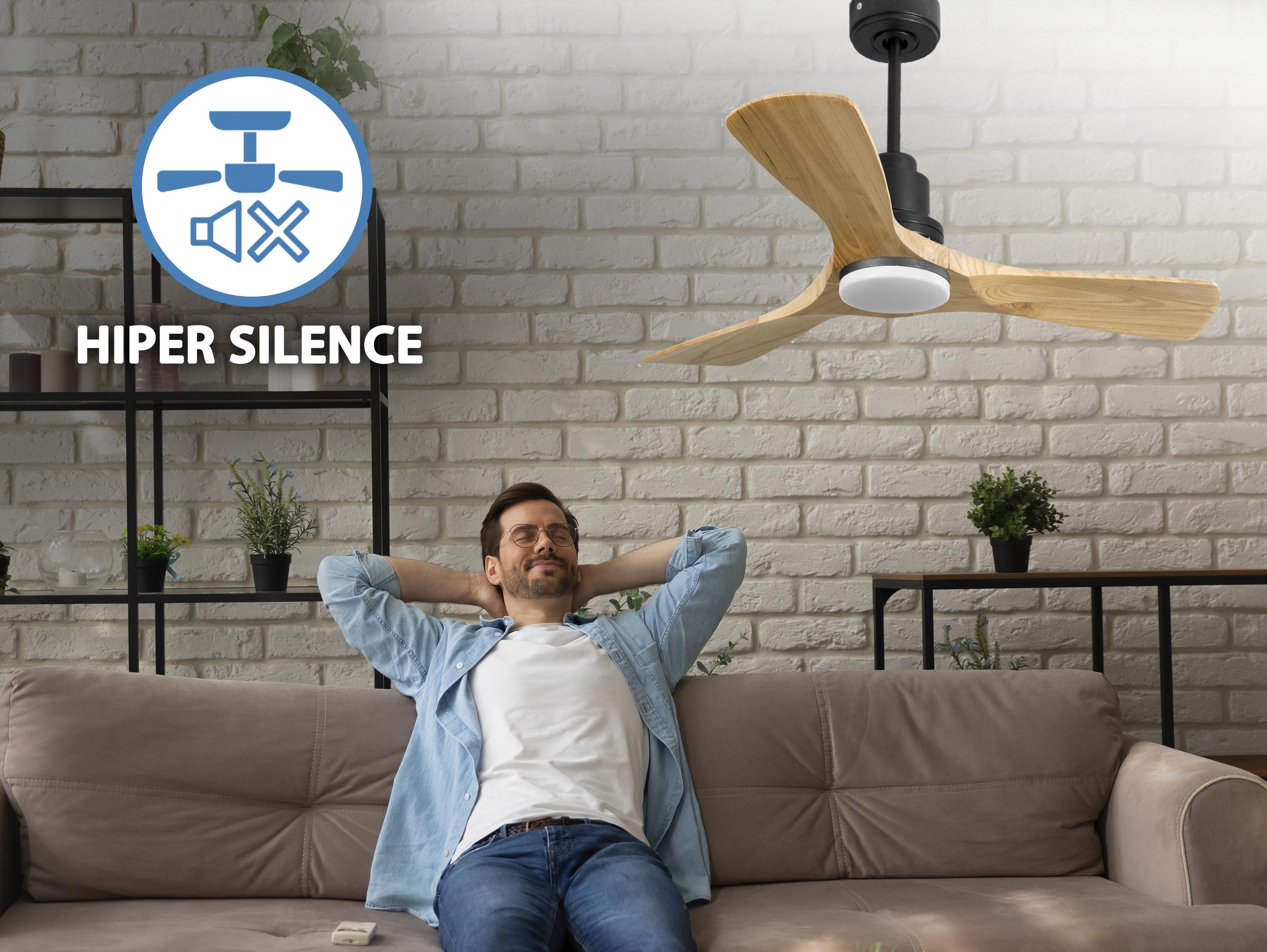 Ventilatore da soffitto Reversibile Termostato Dimmabile Wifi Motore CC Tetti inclinati Telecomando Luce a tre toni Hypersilence Memoria