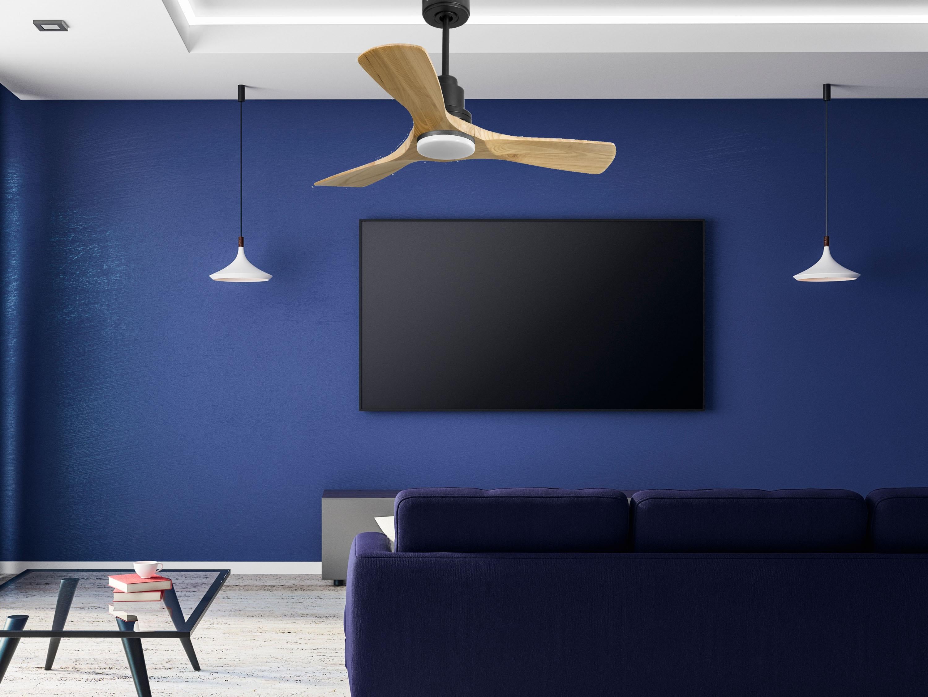 Ventilatore da soffitto Reversibile Termostato Dimmabile Wifi Motore CC Tetti inclinati Telecomando Luce a tre toni Hypersilence Memoria