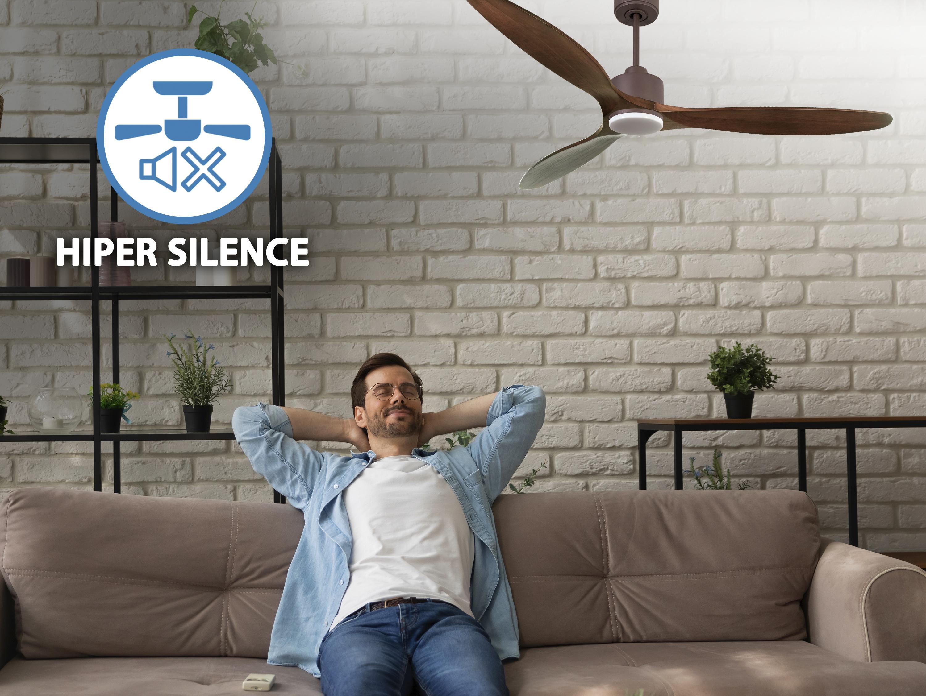 Ventilatore da soffitto Reversibile Termostato Dimmabile Wifi Motore CC Tetti inclinati Telecomando Luce a tre toni Hypersilence Memoria