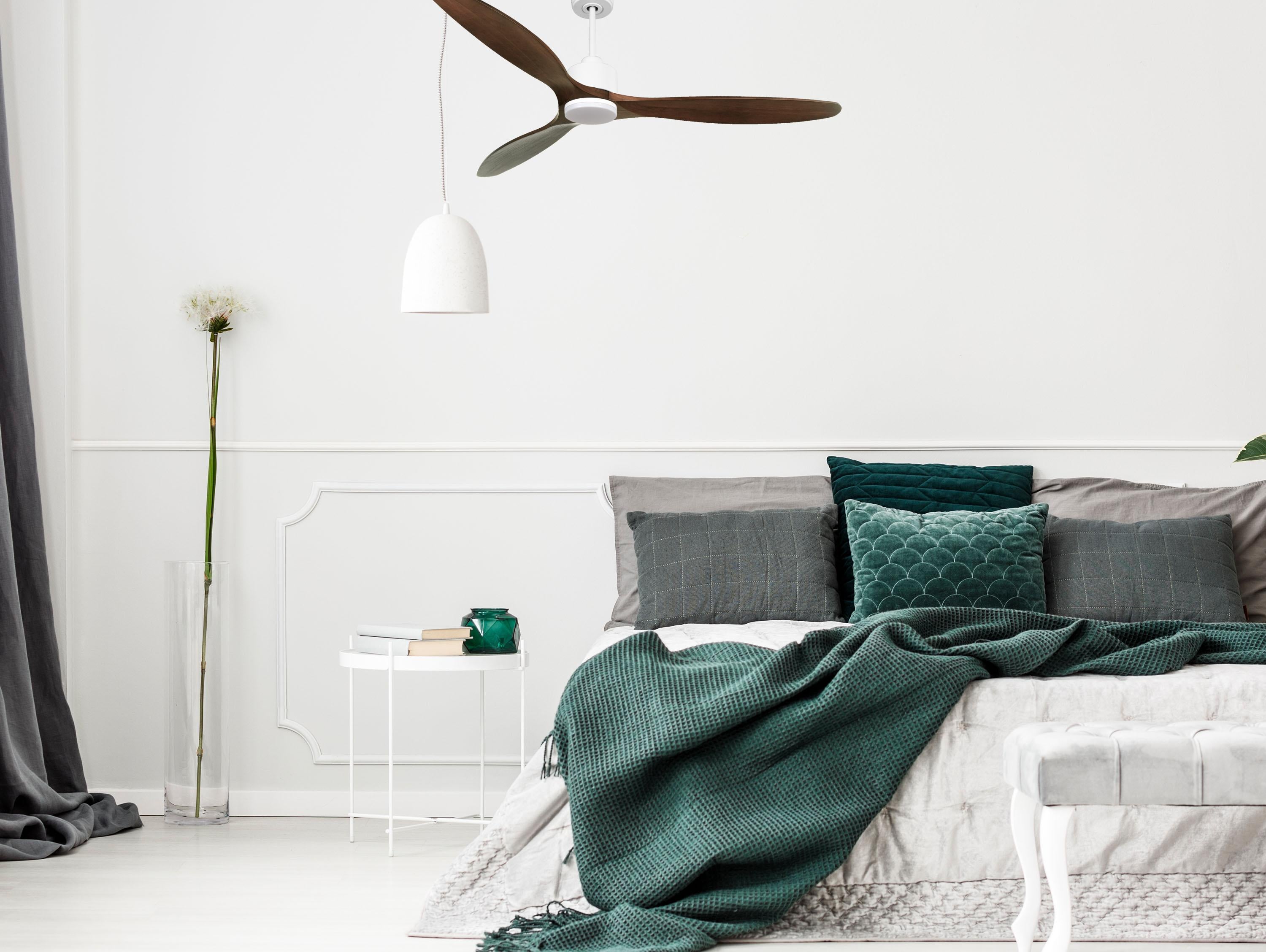 Ventilatore da soffitto Reversibile Termostato Dimmabile Wifi Motore CC Tetti inclinati Telecomando Luce a tre toni Hypersilence Memoria